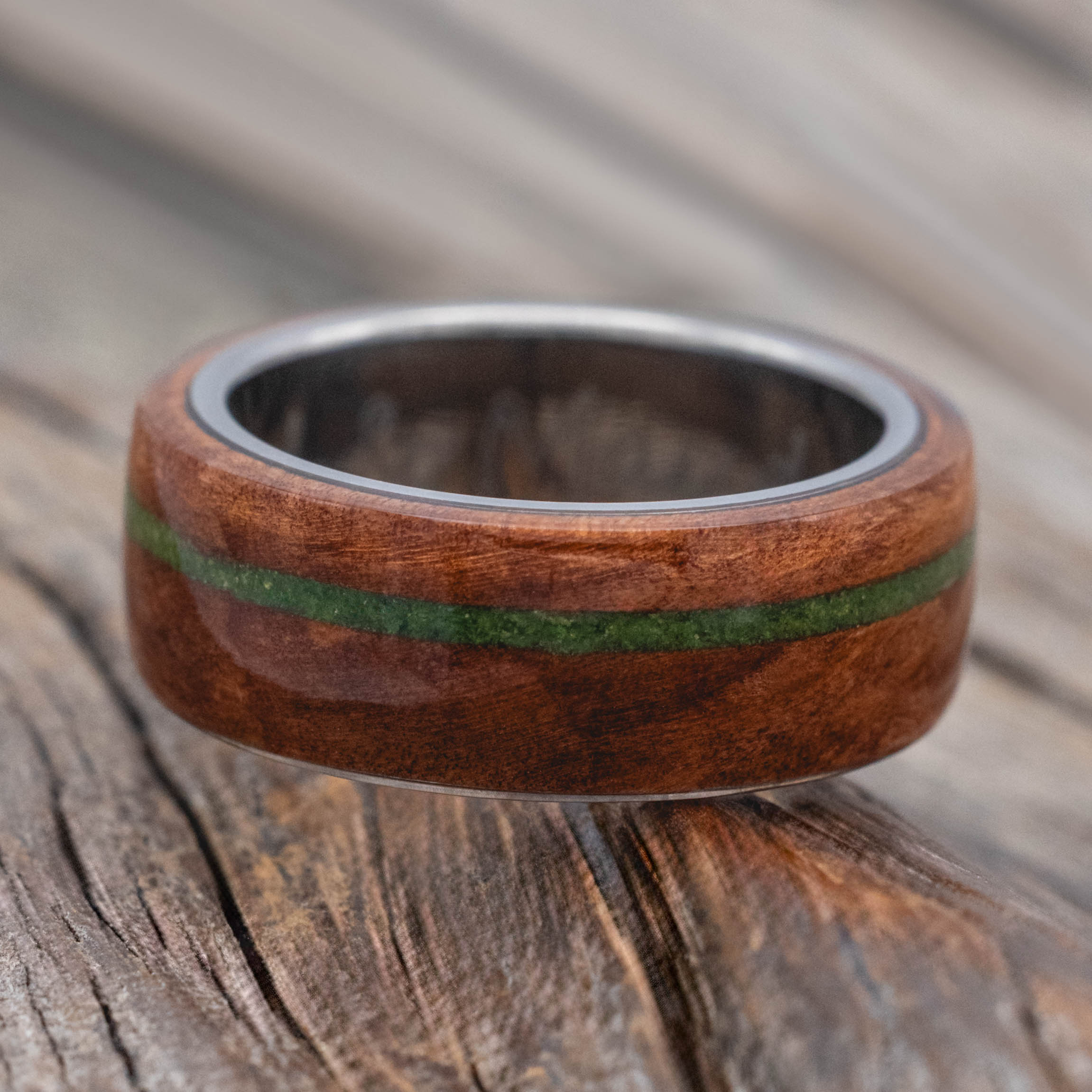 "REMMY" - REDWOOD & MOSS WEDDING RING - TITANIUM - SIZE 10 1/2-Staghead Designs