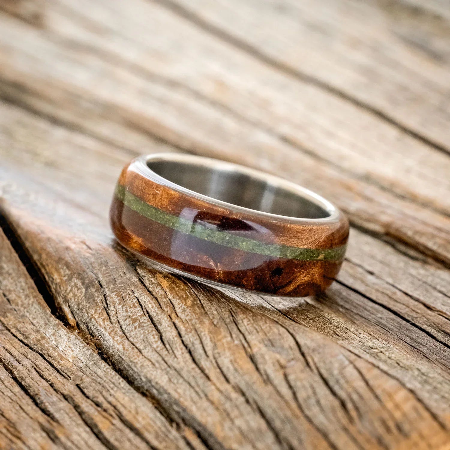 "REMMY" - REDWOOD & MOSS WEDDING RING (6MM) - TITANIUM - SIZE 11-2