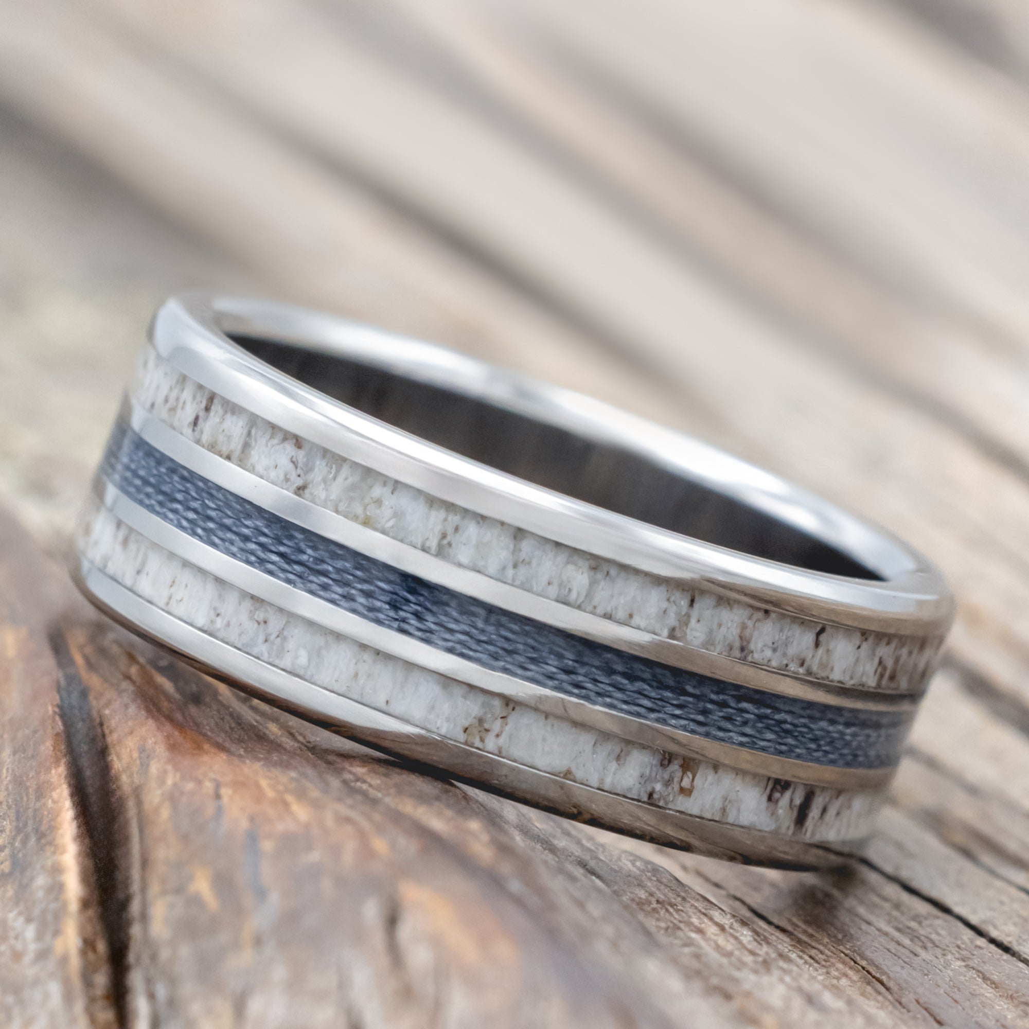 "Rio" - Antler & Fishing Line Wedding Band-Staghead Designs