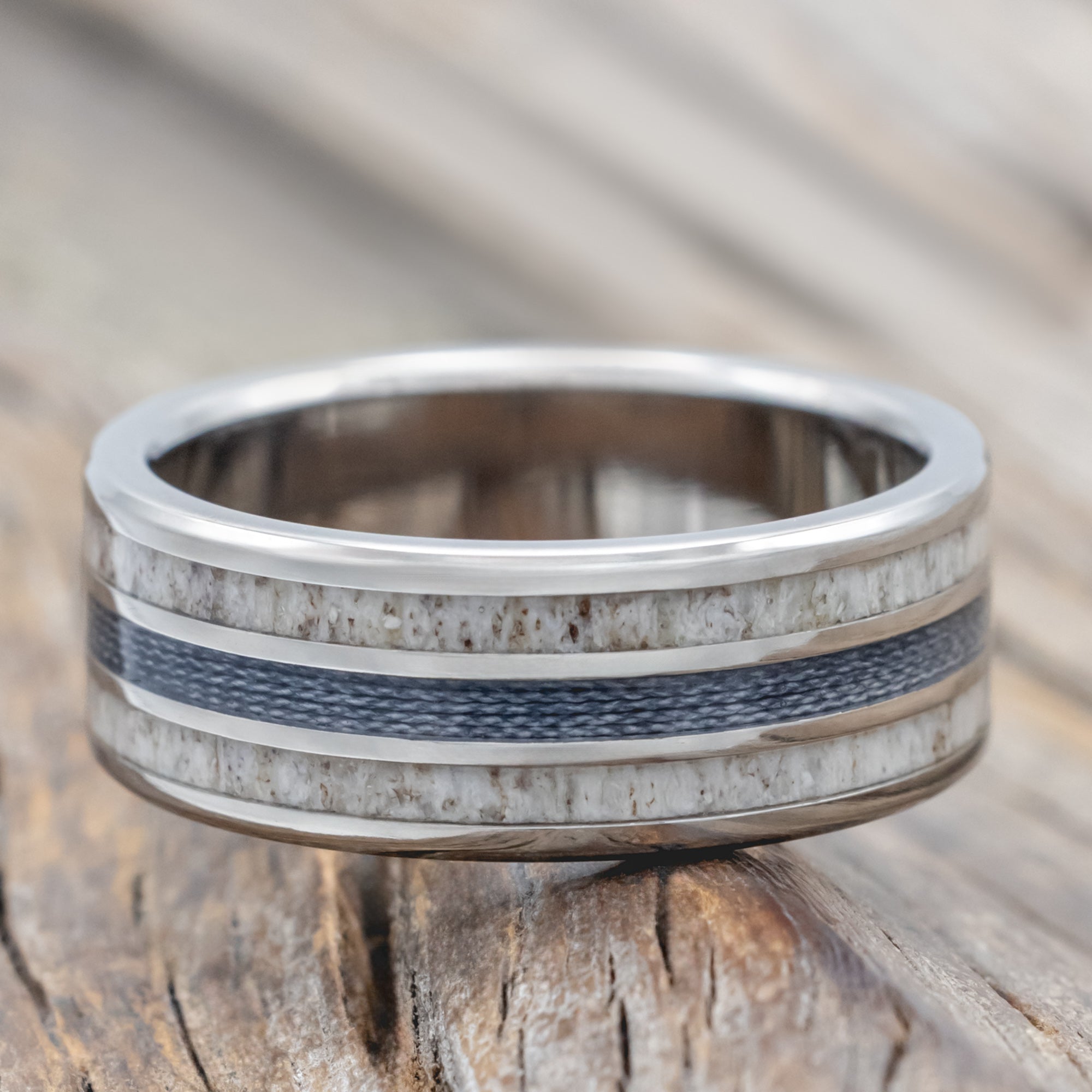 "Rio" - Antler & Fishing Line Wedding Band-Staghead Designs