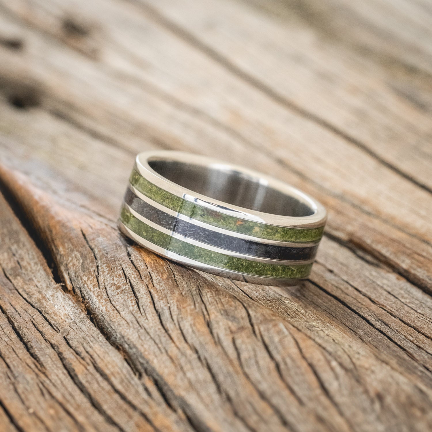 "RIO" - DARK MAPLE WOOD & MOSS WEDDING BAND-2