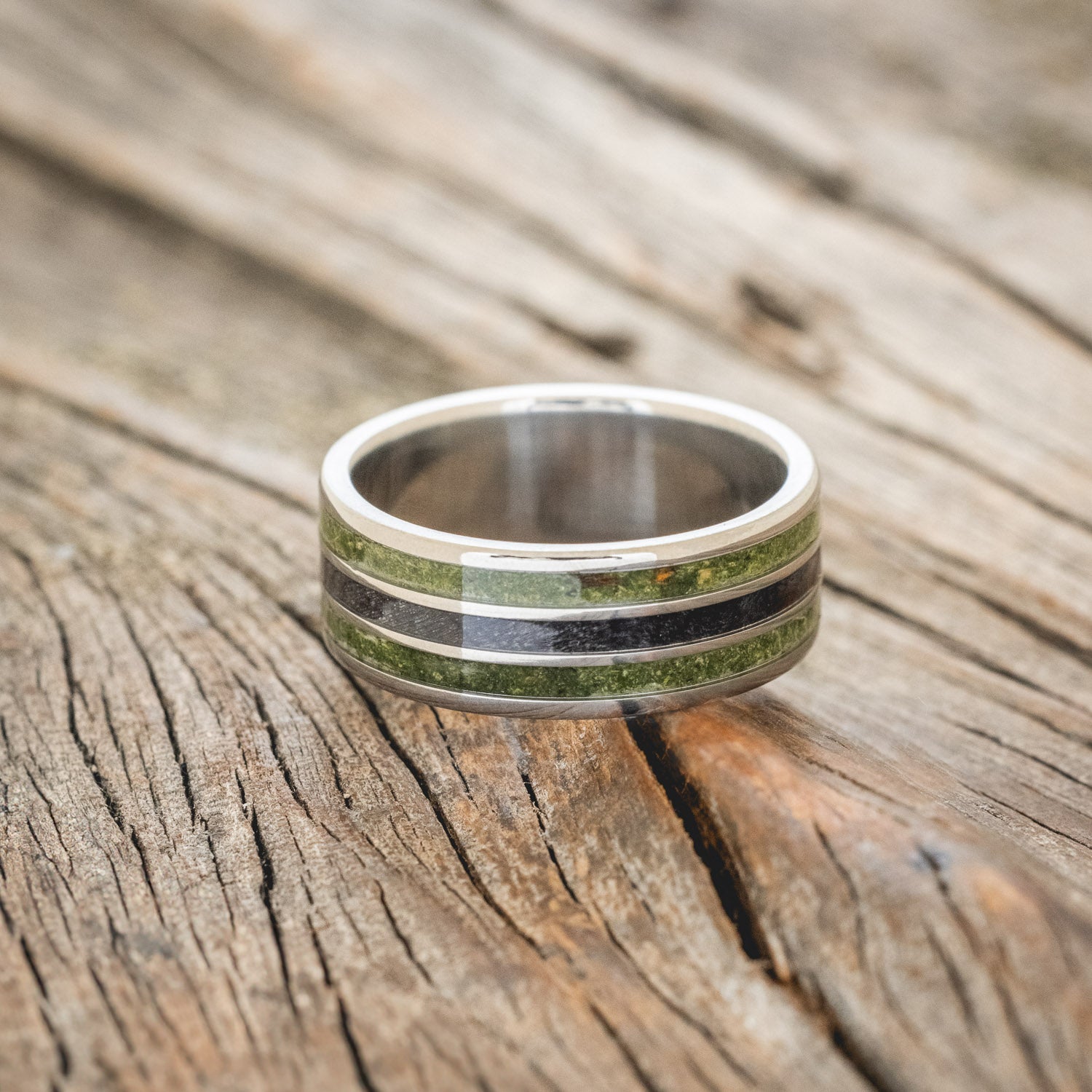 "RIO" - DARK MAPLE WOOD & MOSS WEDDING BAND-3