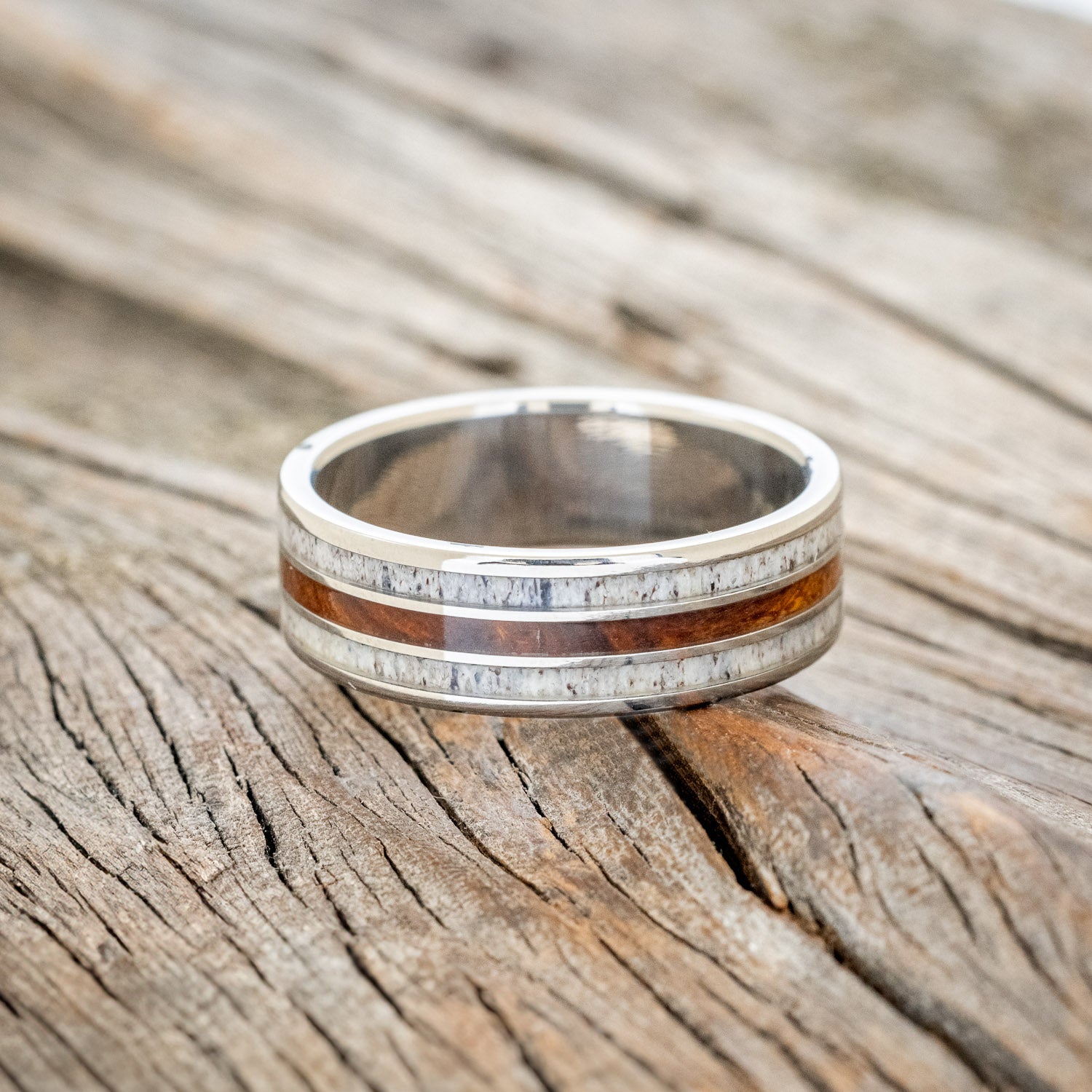 "RIO" - IRONWOOD & ANTLER WEDDING BAND - READY TO SHIP-3