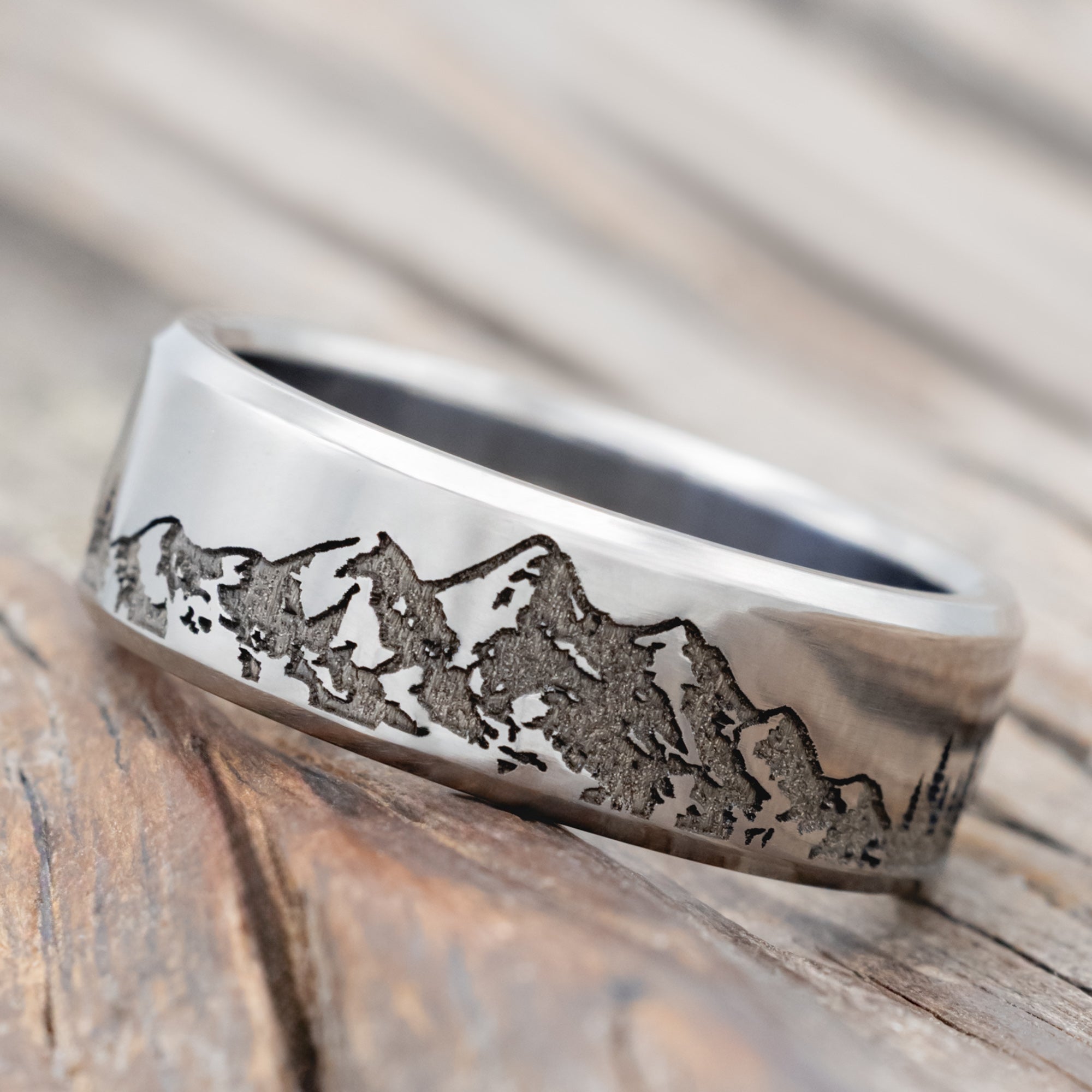 "ROSS" - MOUNTAIN & FOREST ENGRAVED WEDDING BAND-Staghead Designs