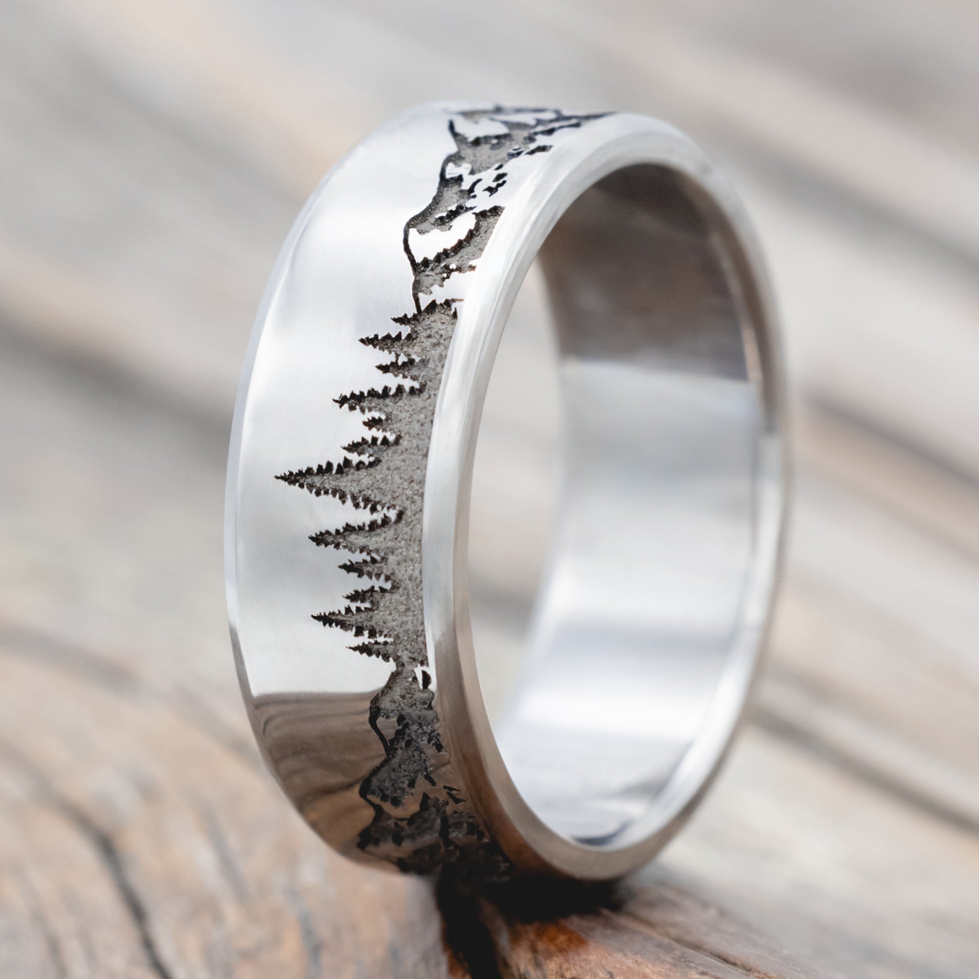 "ROSS" - MOUNTAIN & FOREST ENGRAVED WEDDING BAND-Staghead Designs