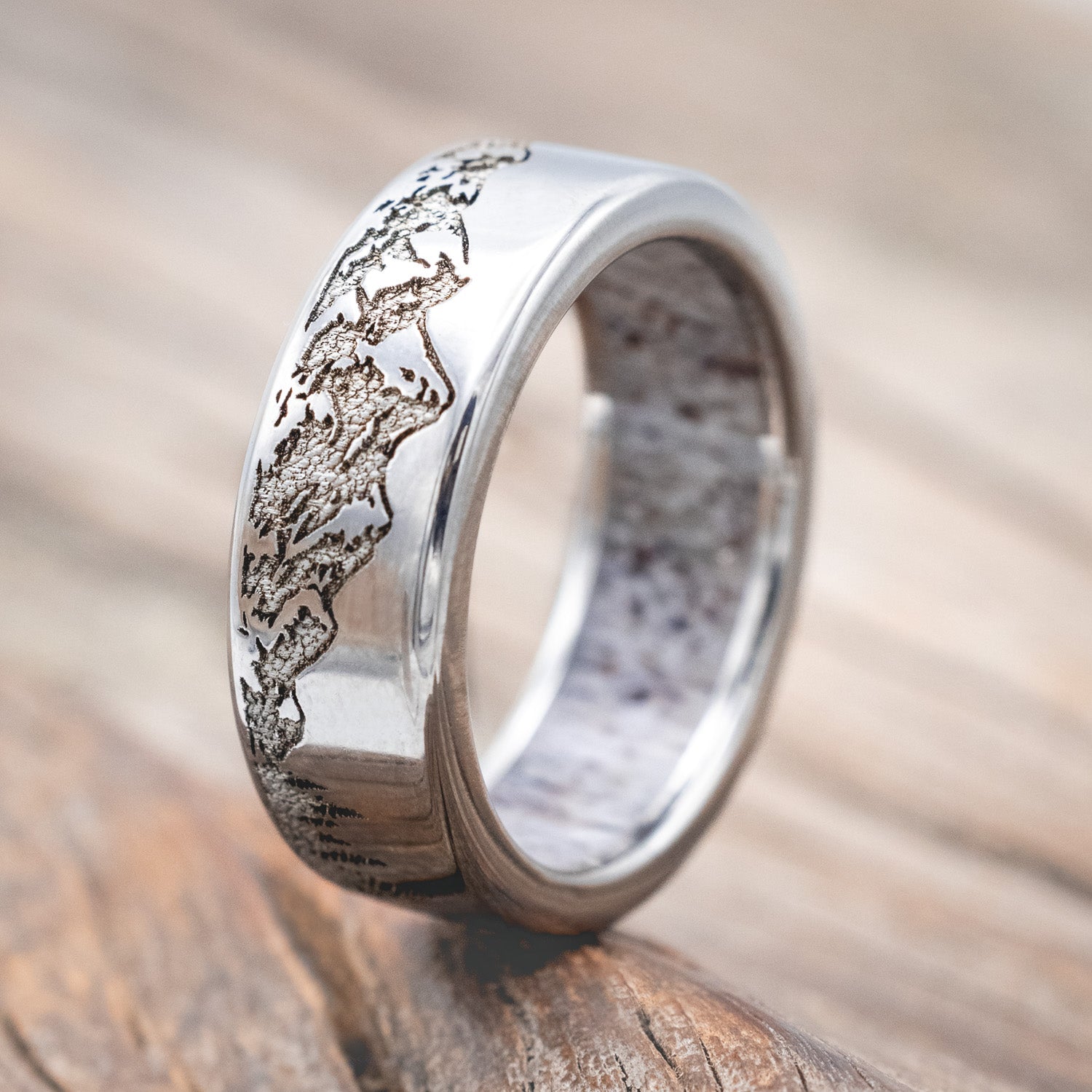 "ROSS" - MOUNTAIN & FOREST ENGRAVED WEDDING BAND WITH CUSTOM LINING-Staghead Designs