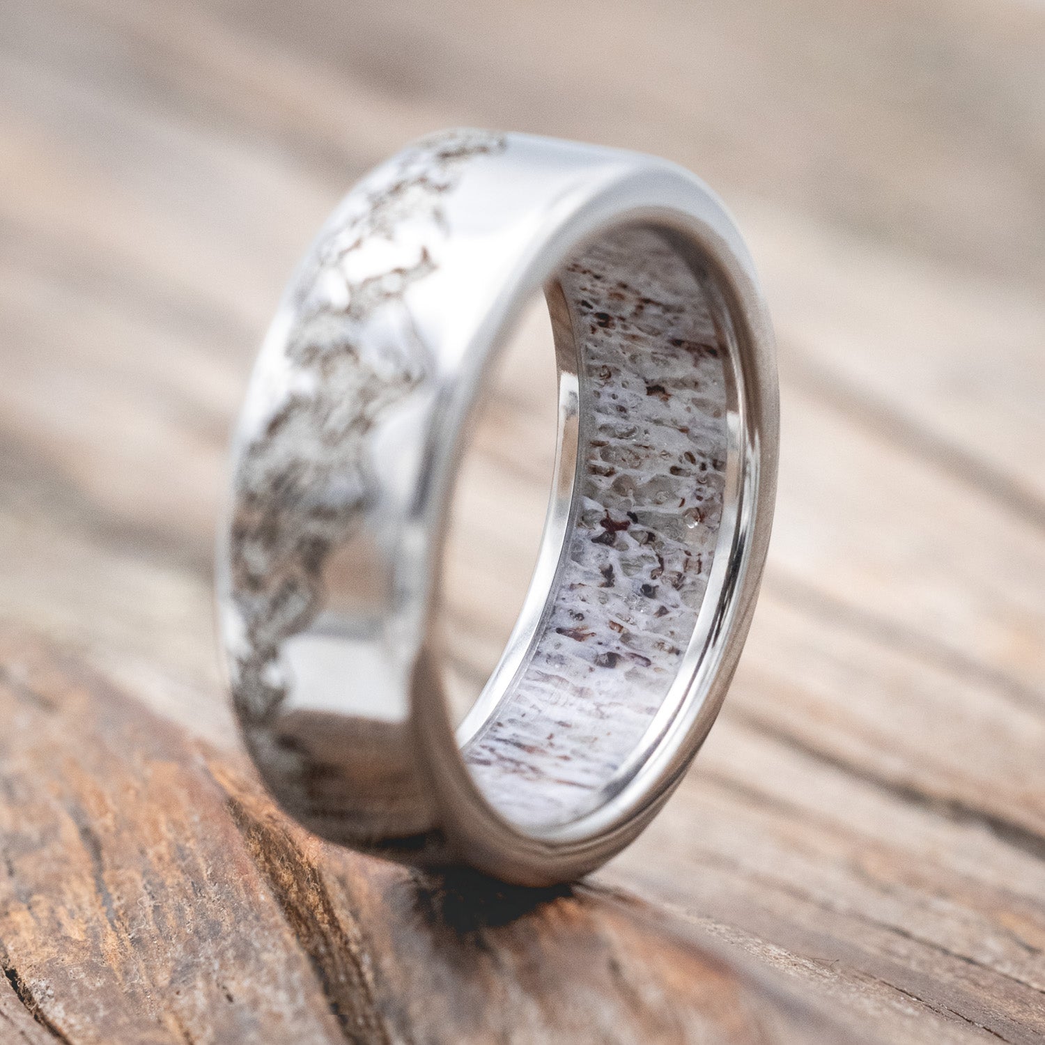 "ROSS" - MOUNTAIN & FOREST ENGRAVED WEDDING BAND WITH CUSTOM LINING-Staghead Designs