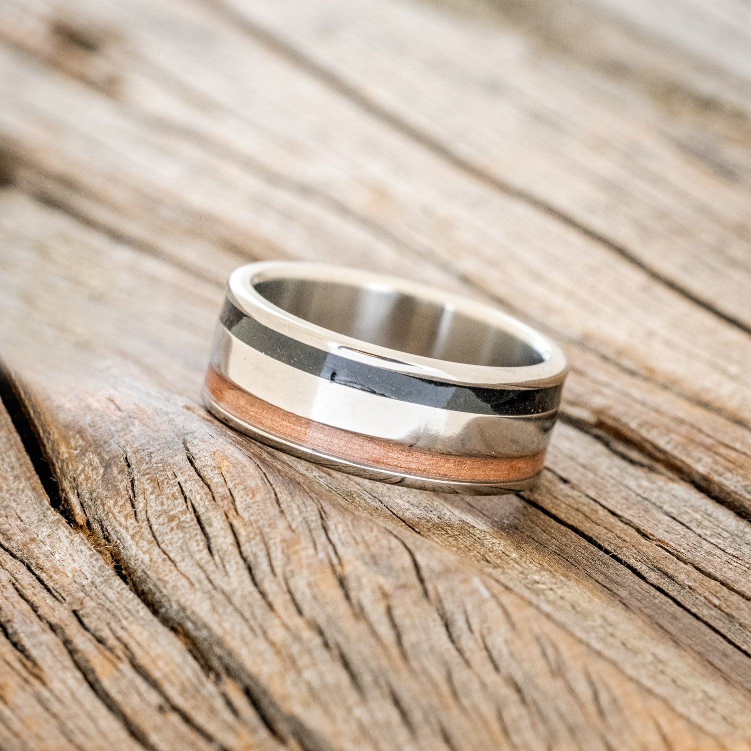 "RYDER" - POWDERED COPPER & JET STONE WEDDING RING-2