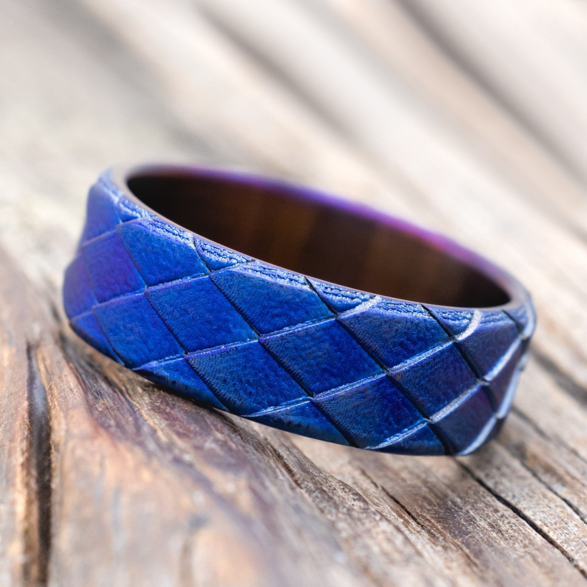 "SIGIL" - FIRE TREATED TITANIUM CUSTOM EMBOSSED DRAGON SCALE WEDDING BAND-Staghead Designs