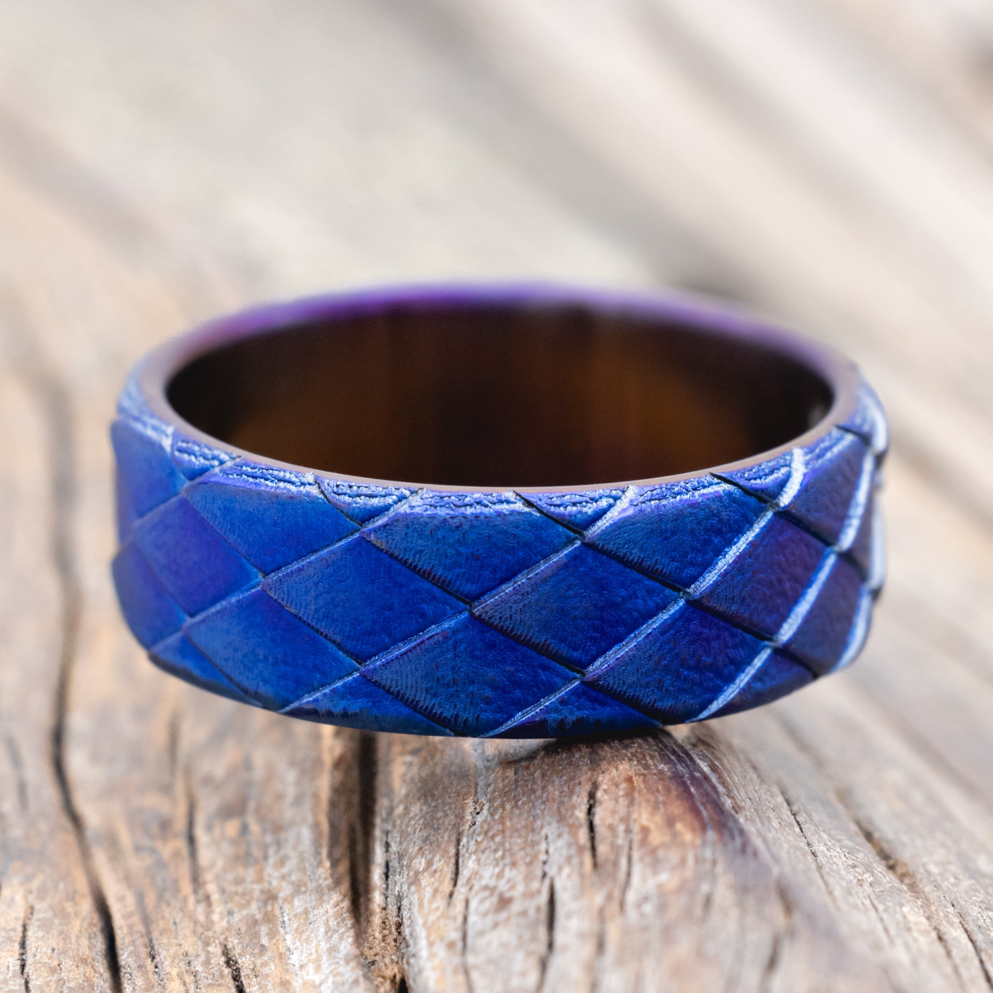 "SIGIL" - FIRE TREATED TITANIUM CUSTOM EMBOSSED DRAGON SCALE WEDDING BAND-Staghead Designs
