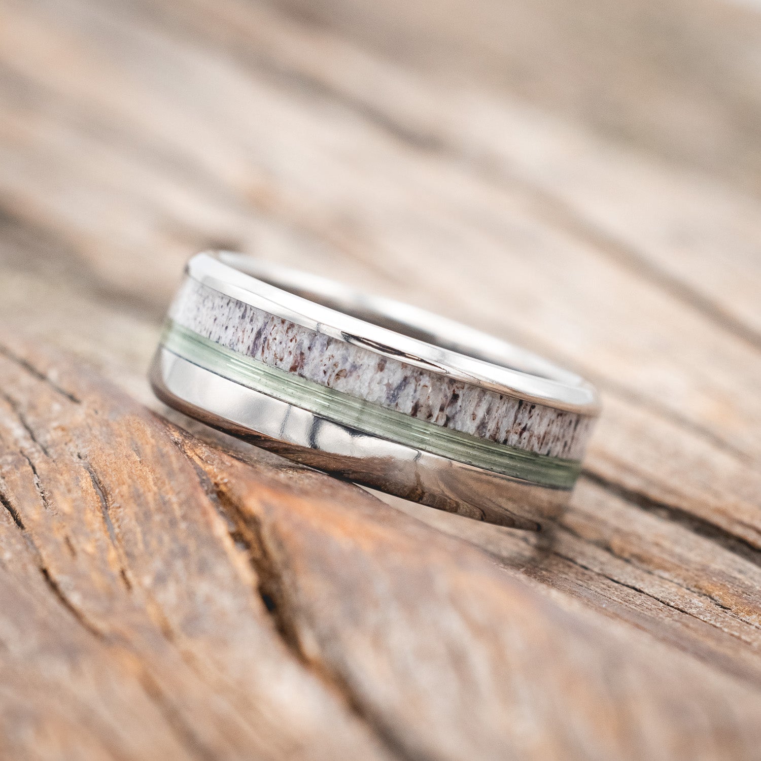 "TANNER" - CLEAR FISHING LINE & ANTLER WEDDING BAND-Staghead Designs