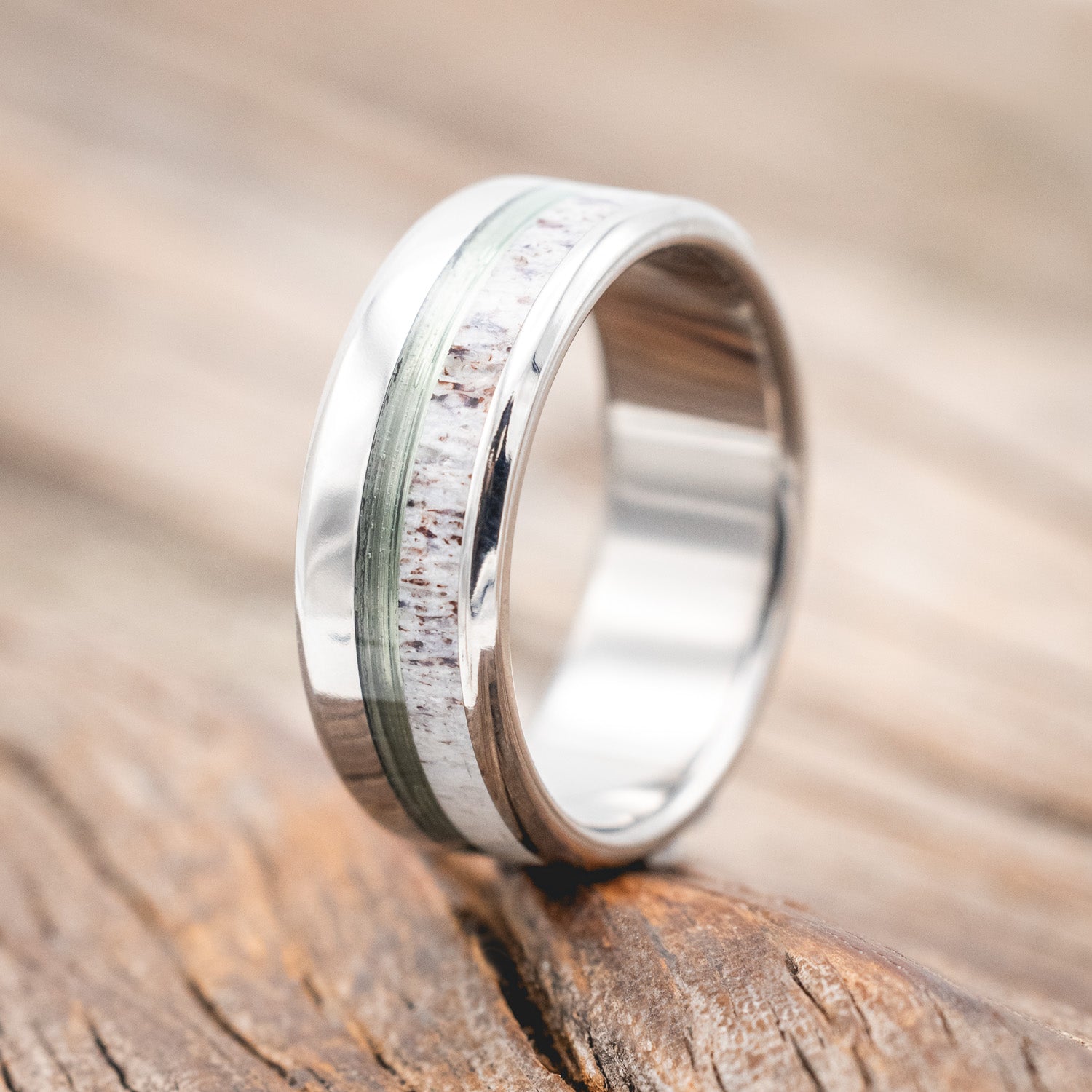 "TANNER" - CLEAR FISHING LINE & ANTLER WEDDING BAND-Staghead Designs