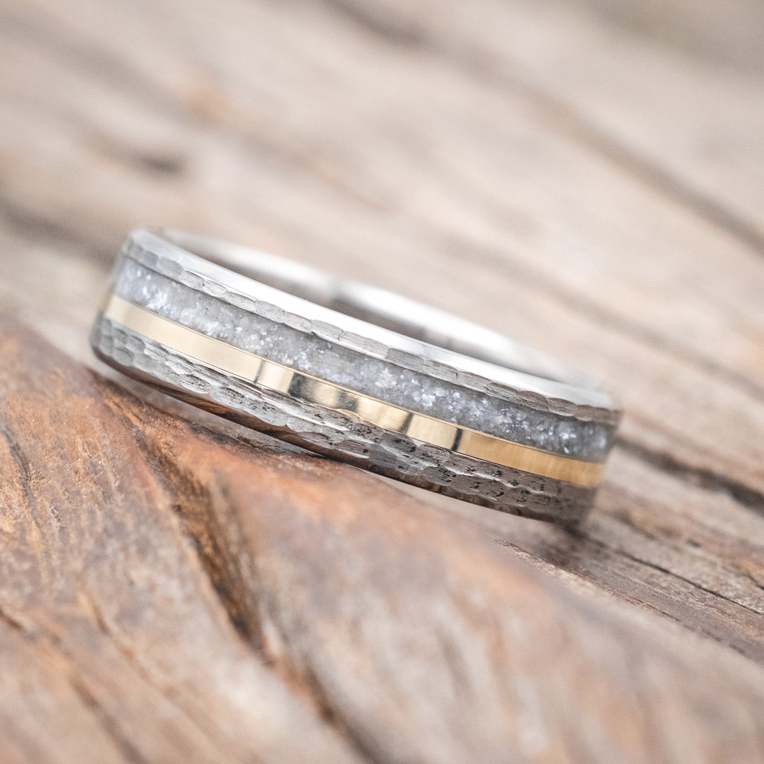 "TANNER" - DIAMOND DUST & 14K GOLD INLAY WEDDING BAND-Staghead Designs