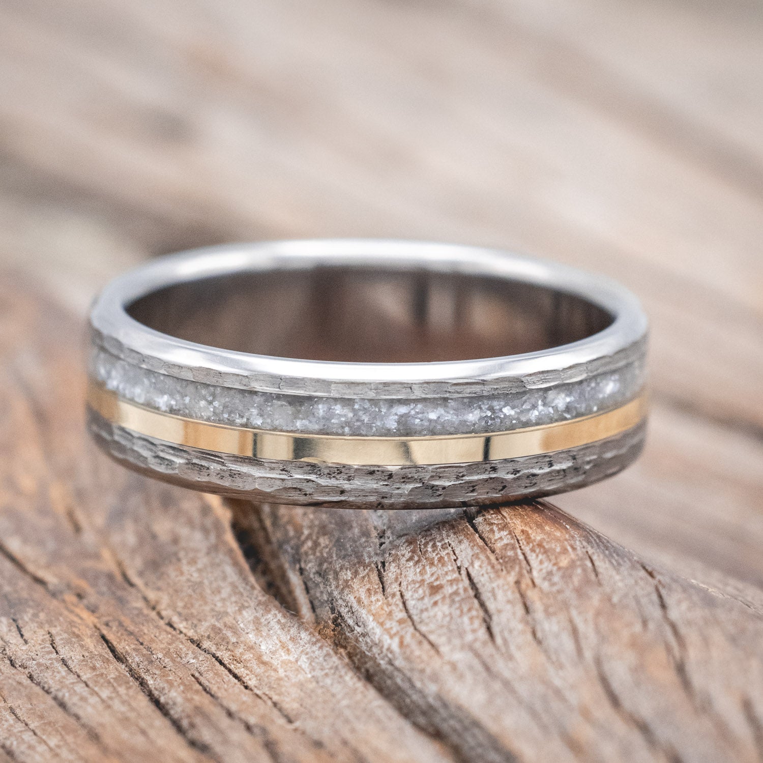"TANNER" - DIAMOND DUST & 14K GOLD INLAY WEDDING BAND-Staghead Designs