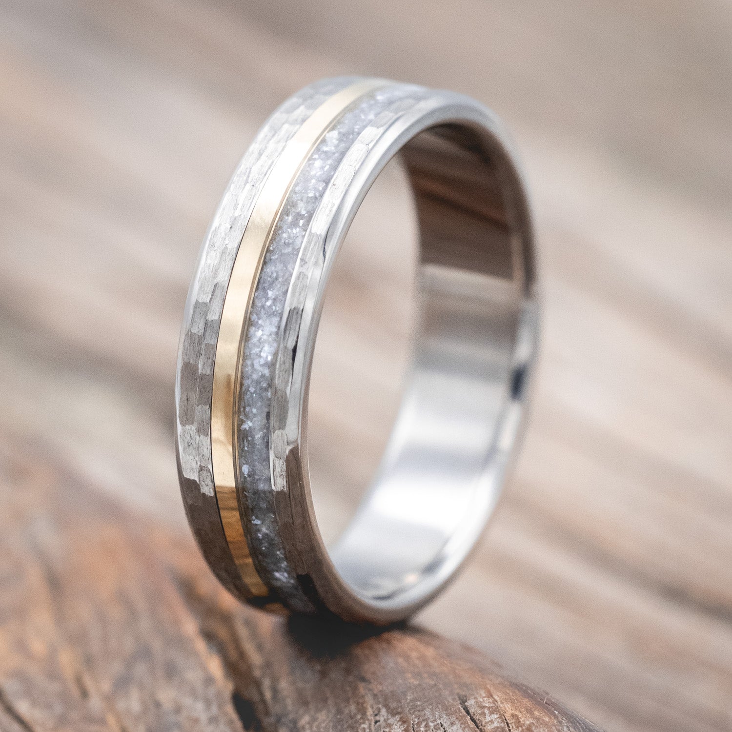 "TANNER" - DIAMOND DUST & 14K GOLD INLAY WEDDING BAND-Staghead Designs