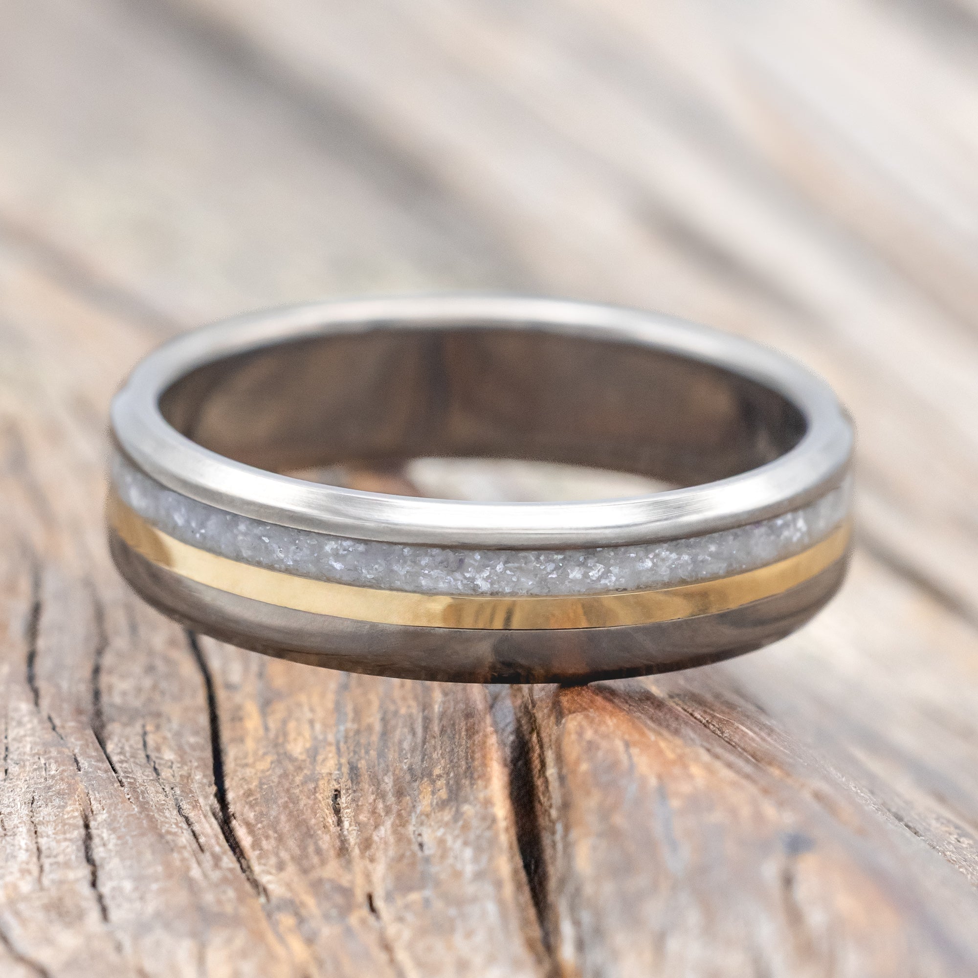 "TANNER" - DIAMOND DUST & 14K GOLD INLAY WEDDING BAND-Staghead Designs