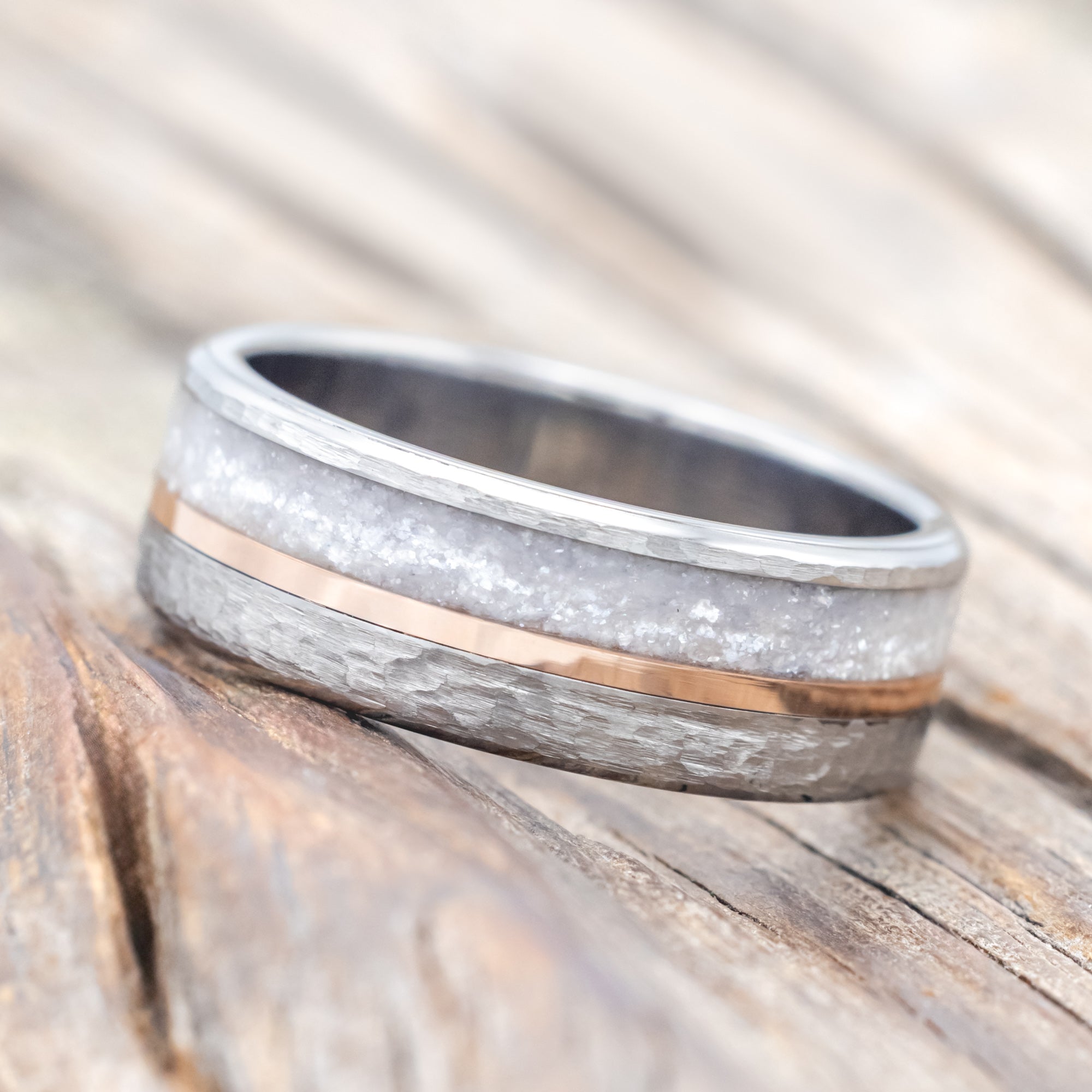 "TANNER" - DIAMOND DUST & 14K GOLD INLAY WEDDING BAND-Staghead Designs