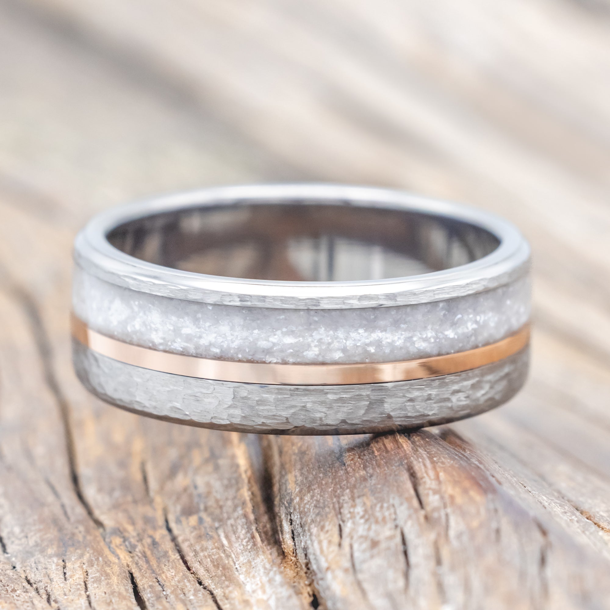 "TANNER" - DIAMOND DUST & 14K GOLD INLAY WEDDING BAND-Staghead Designs