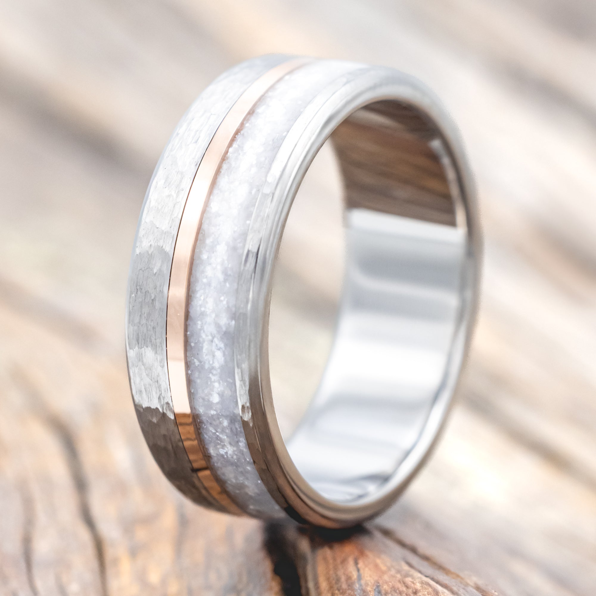 "TANNER" - DIAMOND DUST & 14K GOLD INLAY WEDDING BAND-Staghead Designs