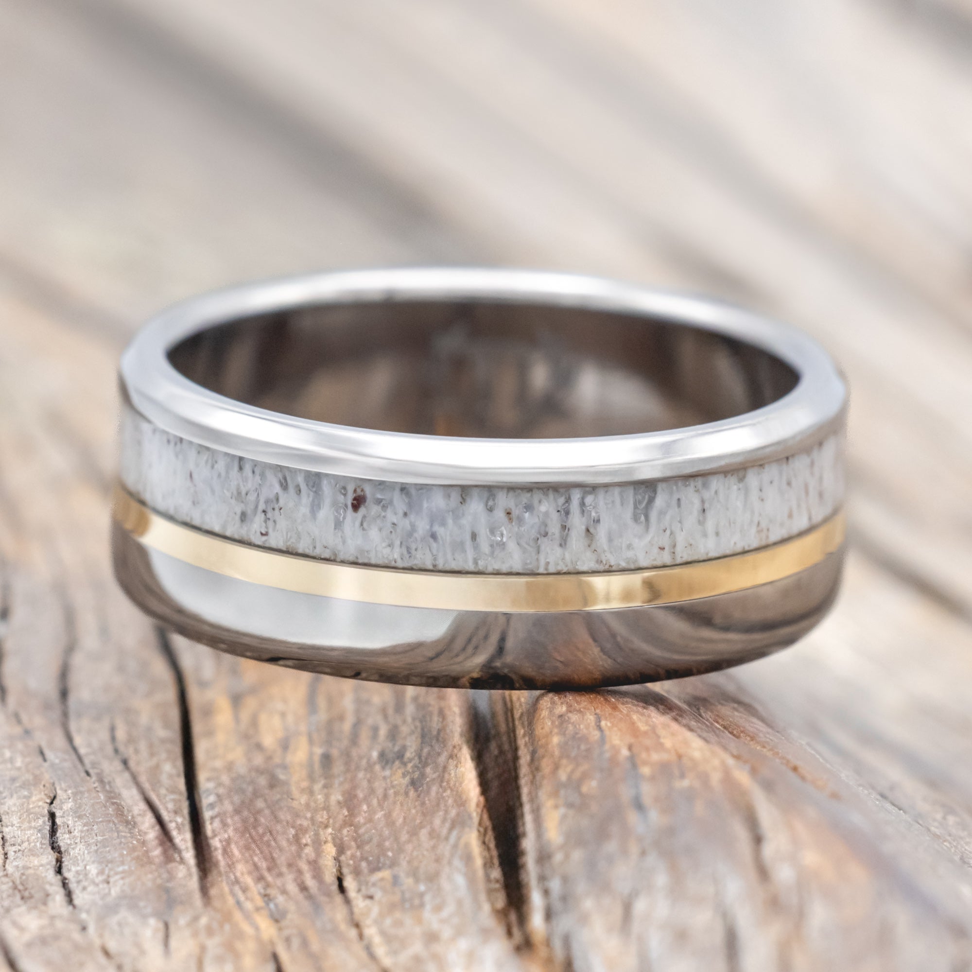 "TANNER" - ELK ANTLER & 14K GOLD INLAY WEDDING BAND-Staghead Designs