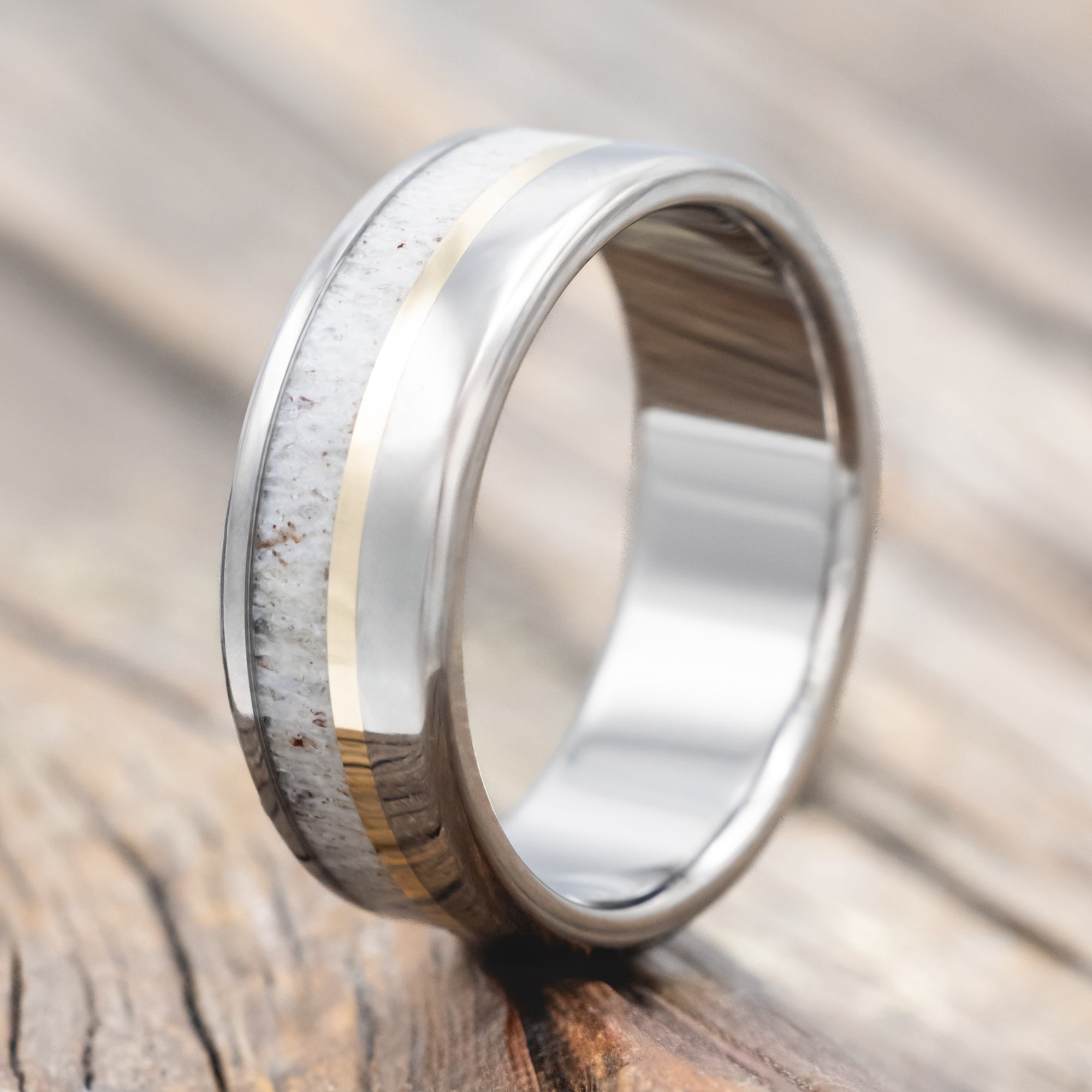 "TANNER" - ELK ANTLER & 14K GOLD INLAY WEDDING BAND-Staghead Designs