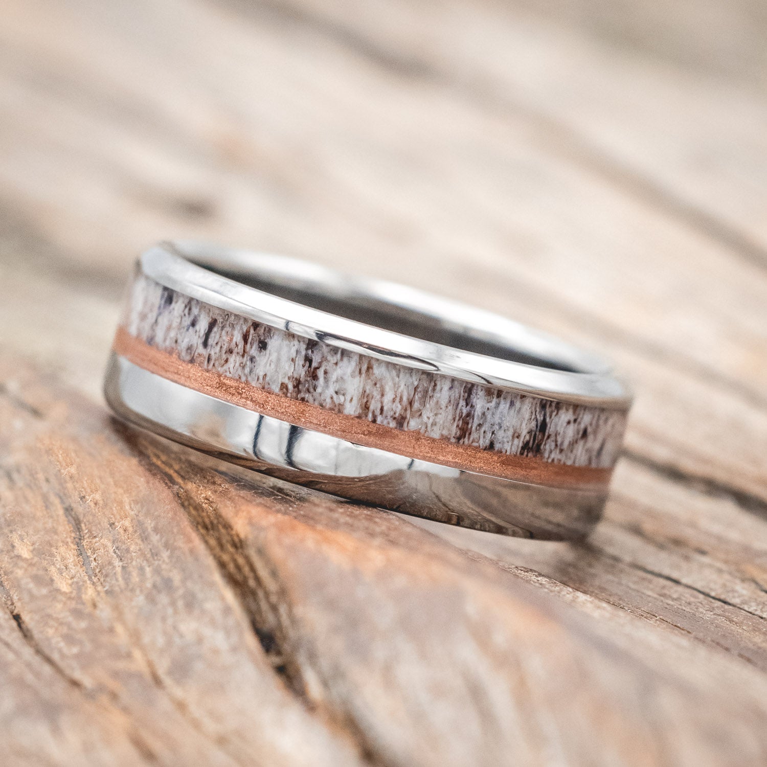 "TANNER" - ELK ANTLER & POWDERED COPPER WEDDING RING-Staghead Designs