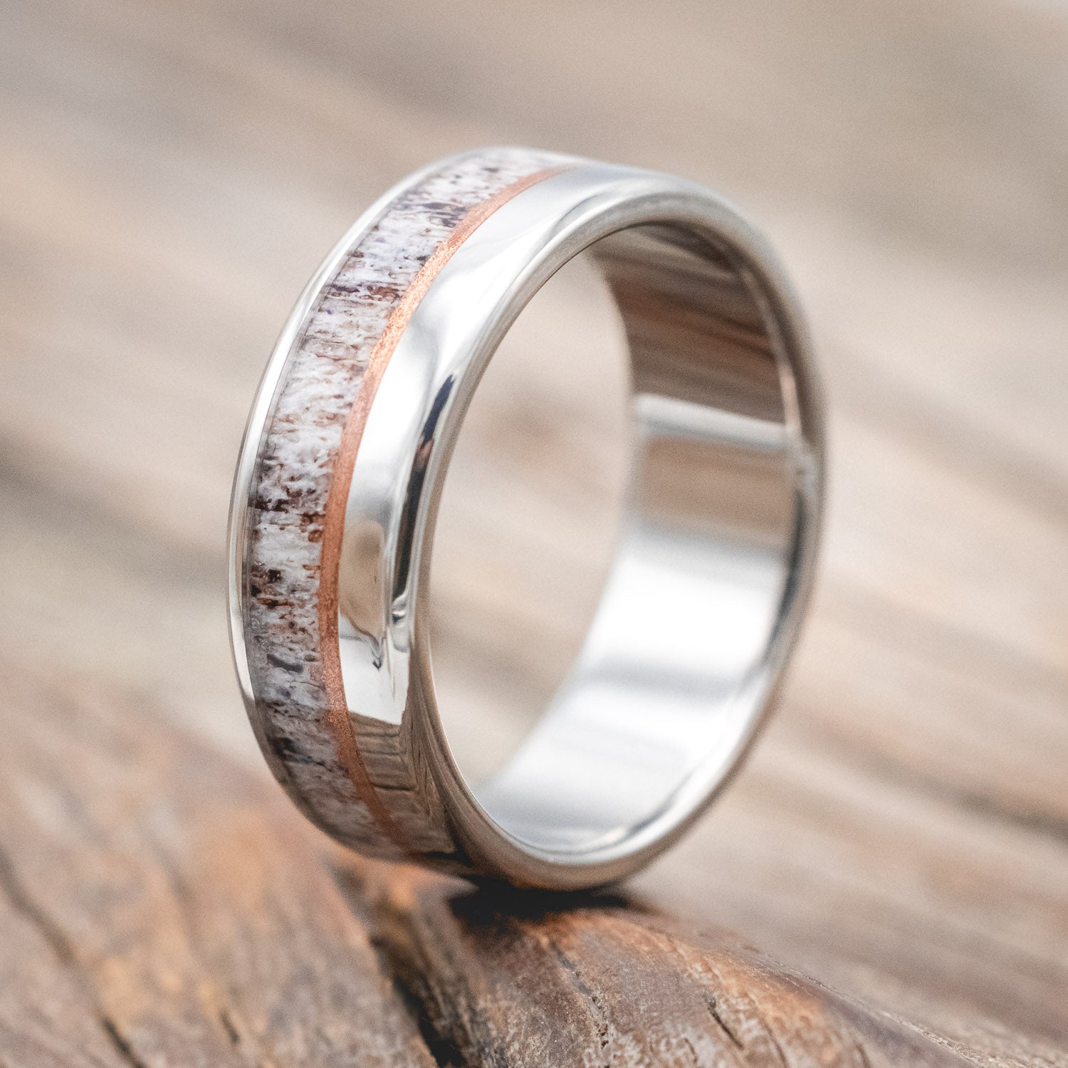 "TANNER" - ELK ANTLER & POWDERED COPPER WEDDING RING-Staghead Designs