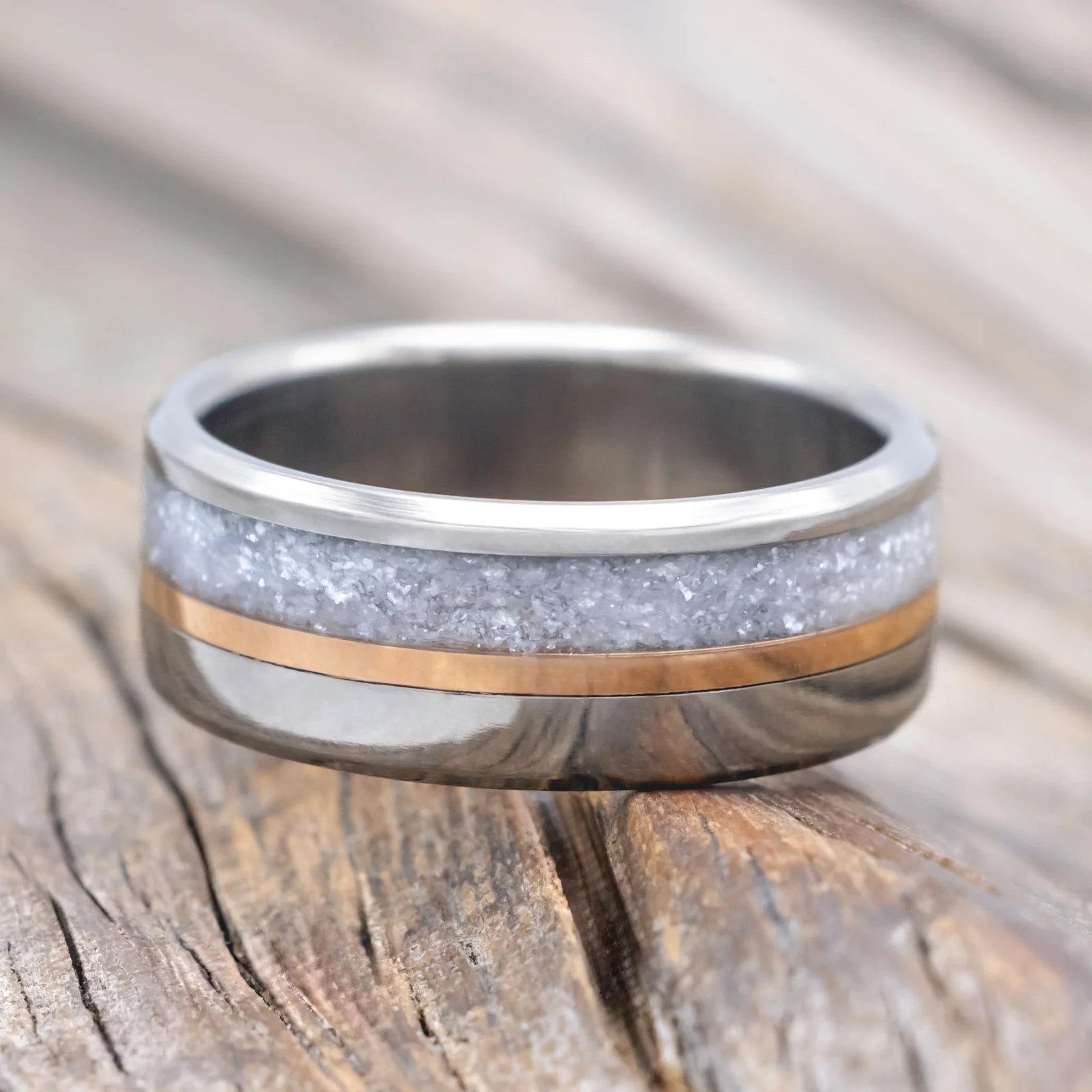 "Tanner" - Diamond Dust & 14K Rose Gold Inlay Wedding Band - Titanium (6mm) - Size 8 3/4-Staghead Designs