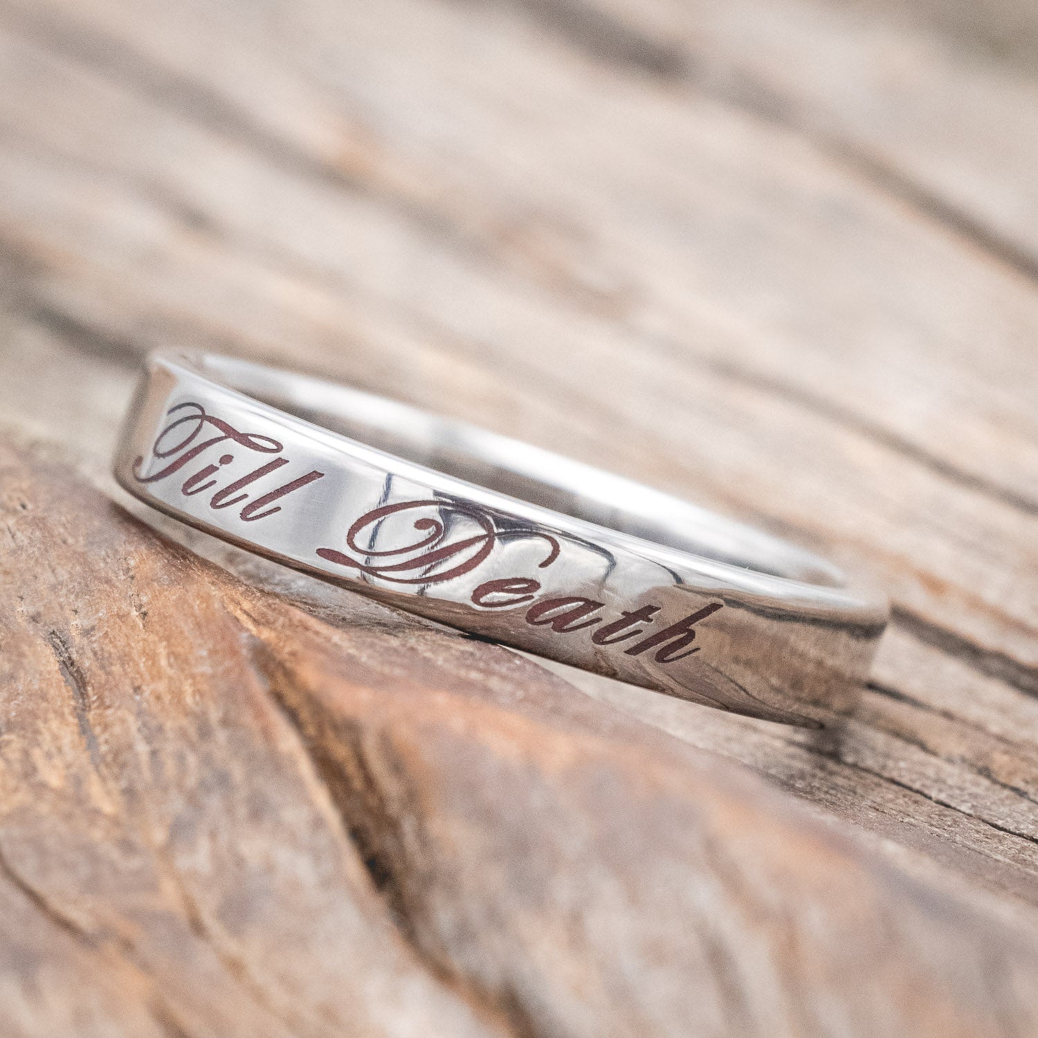 "TILL DEATH" - GLOWING ENGRAVED WEDDING RING-Staghead Designs