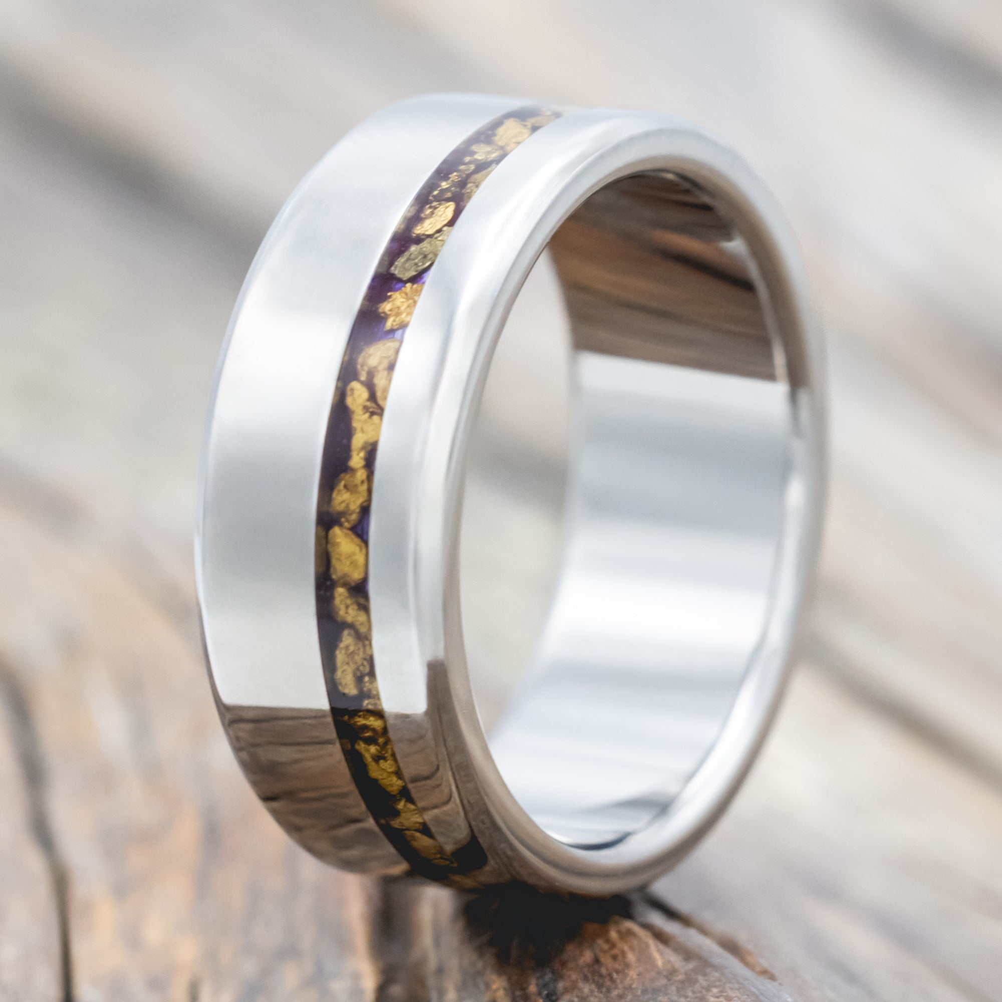 "VERTIGO" - WEDDING BAND WITH SINGLE INLAY-Staghead Designs