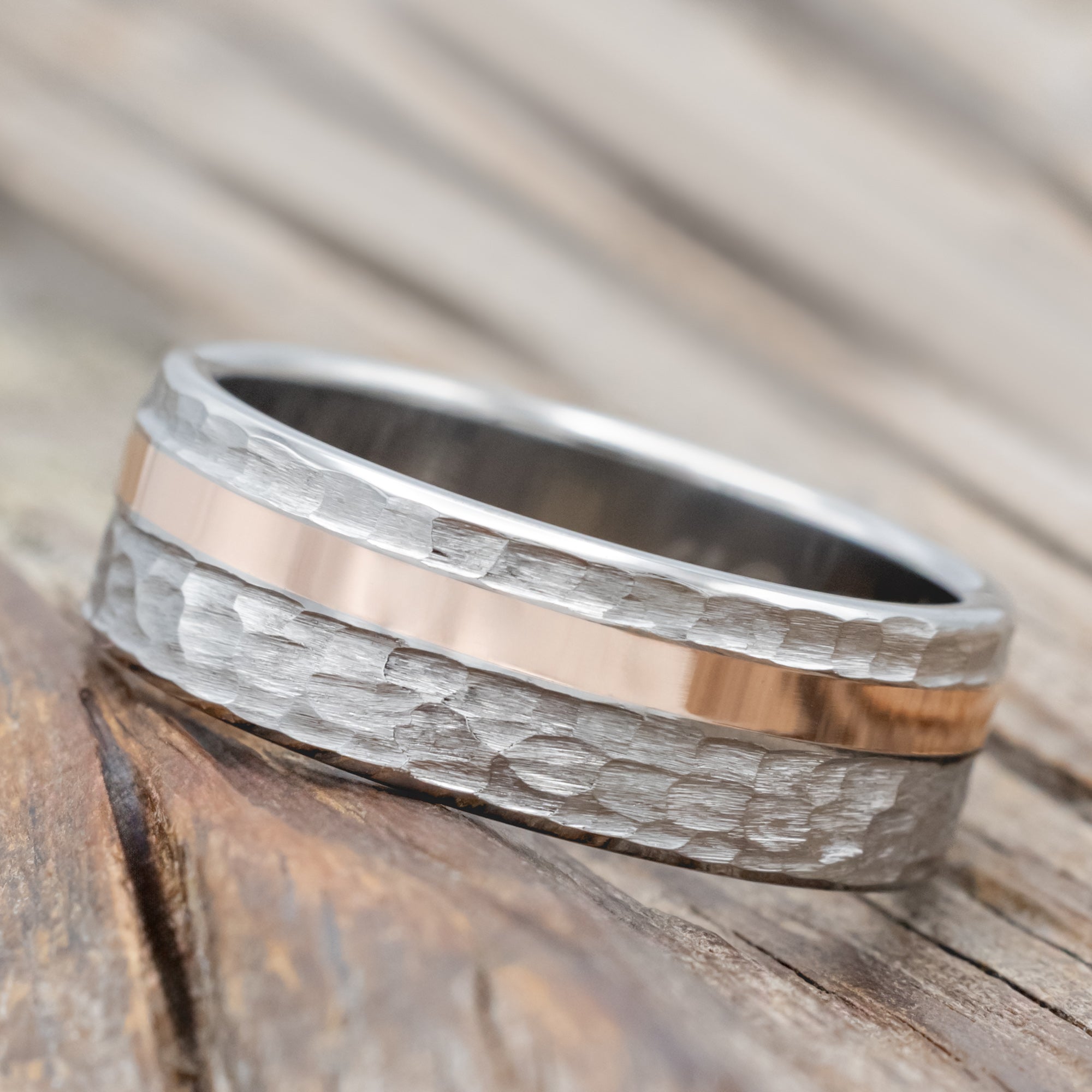 "Vertigo" - 14K Gold Inlay Wedding Ring-Staghead Designs