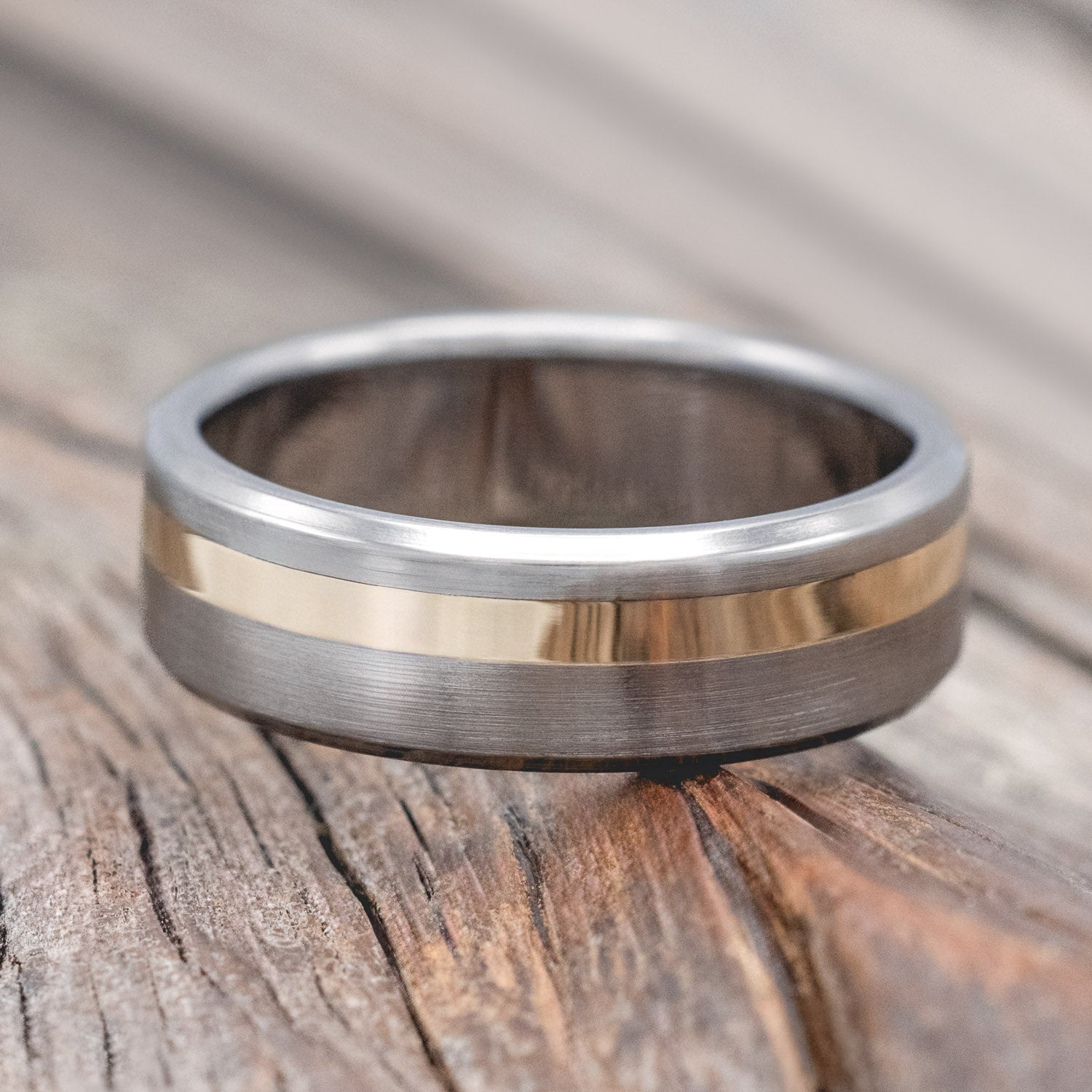 "VERTIGO" - 14K GOLD INLAY WEDDING BAND WITH A BRUSHED FINISH-Staghead Designs