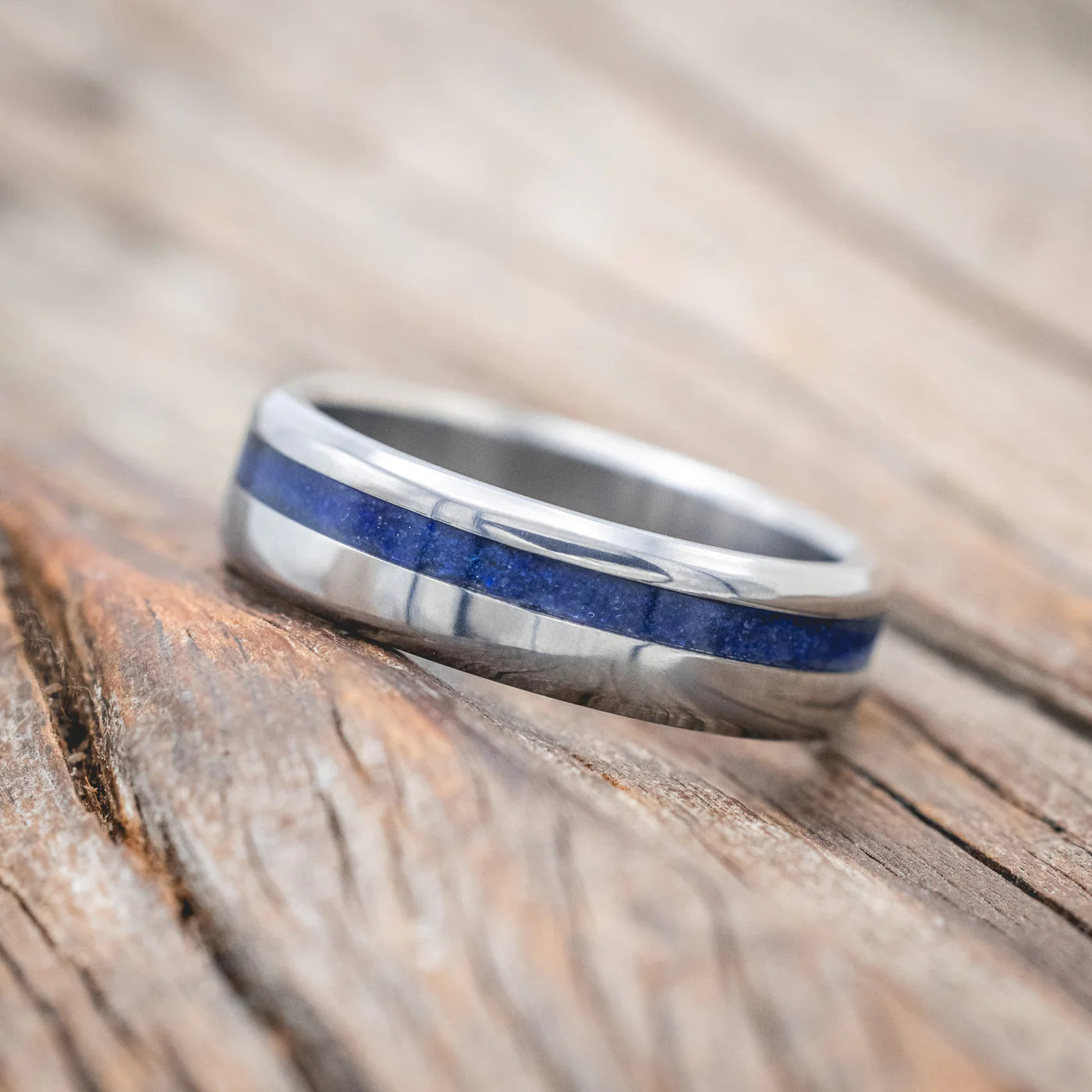 "VERTIGO" - LAPIS LAZULI WEDDING BAND - TITANIUM (6MM) - SIZE 7 1/4-Staghead Designs