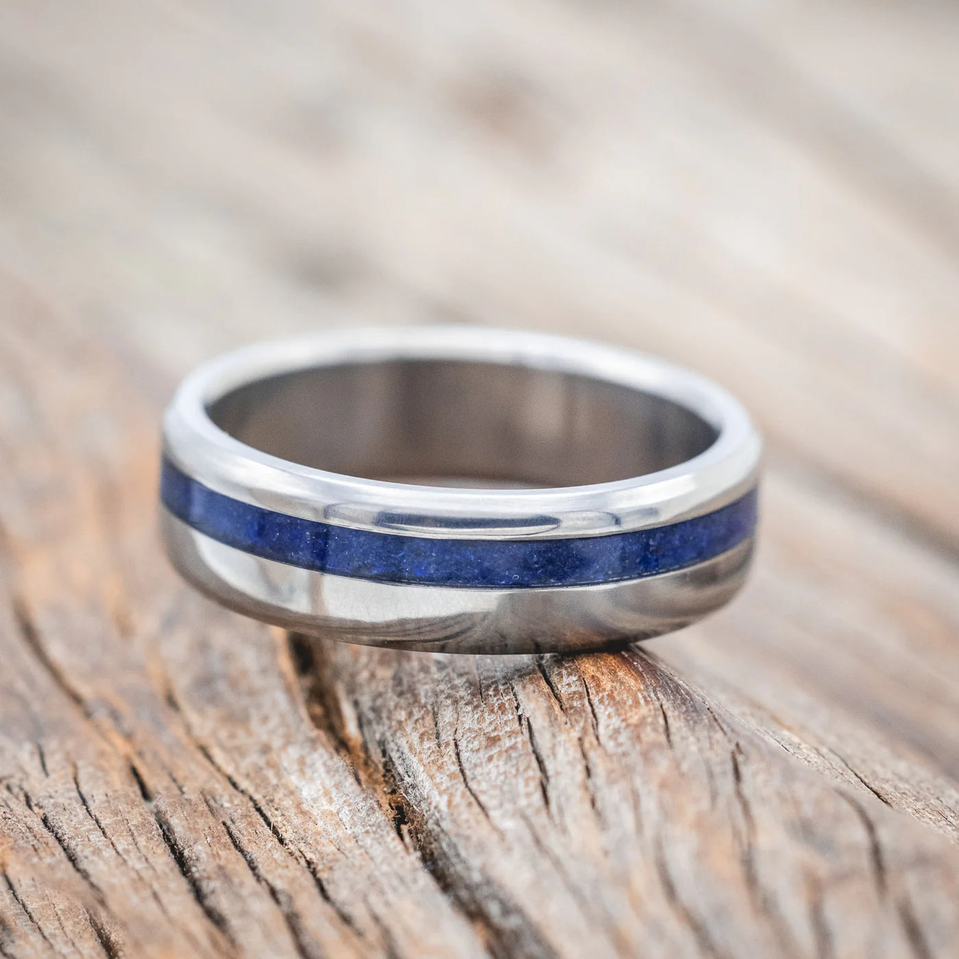 "VERTIGO" - LAPIS LAZULI WEDDING BAND - TITANIUM (6MM) - SIZE 7 1/4-Staghead Designs