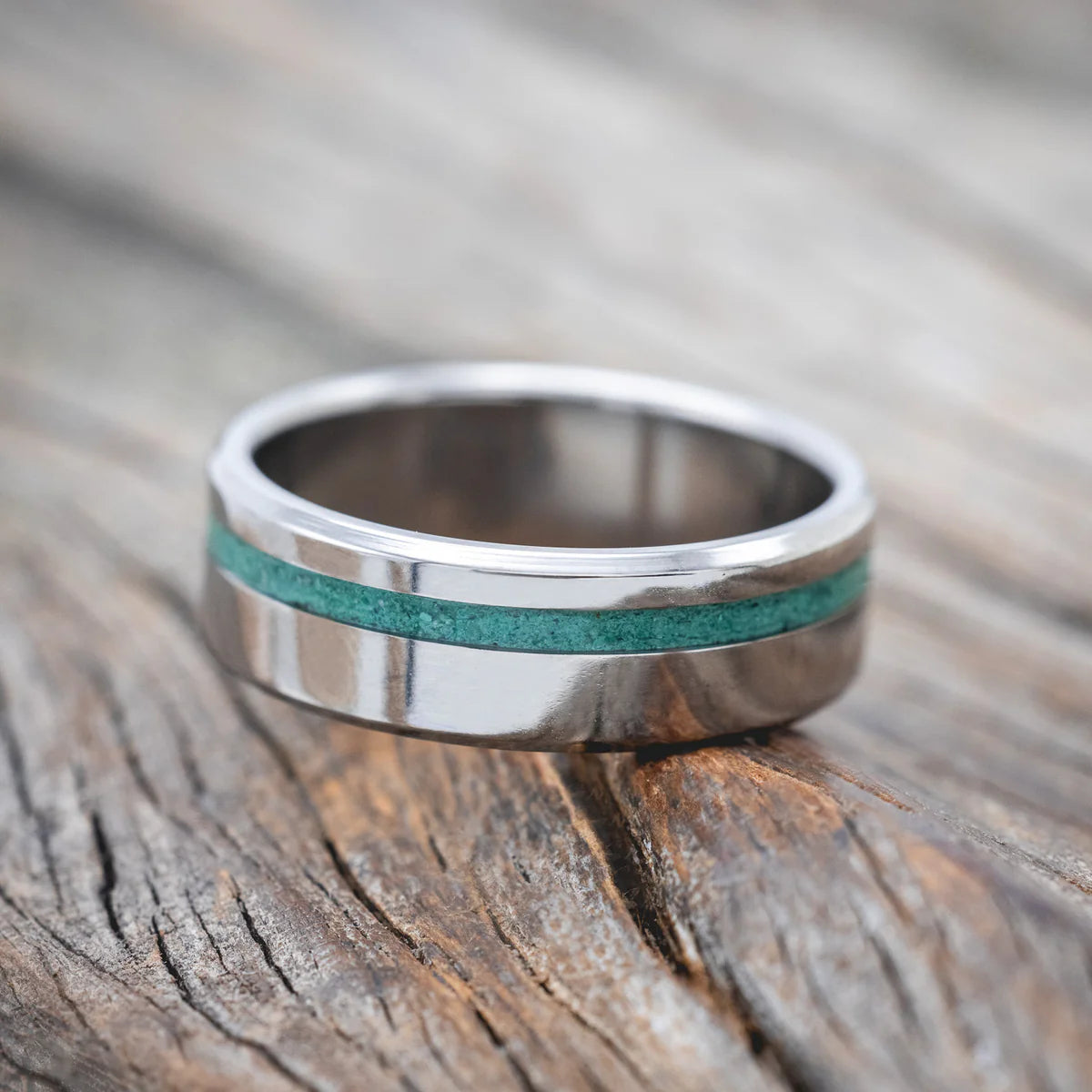 "VERTIGO" - MALACHITE WEDDING RING - TITANIUM - SIZE 13 3/4-Staghead Designs