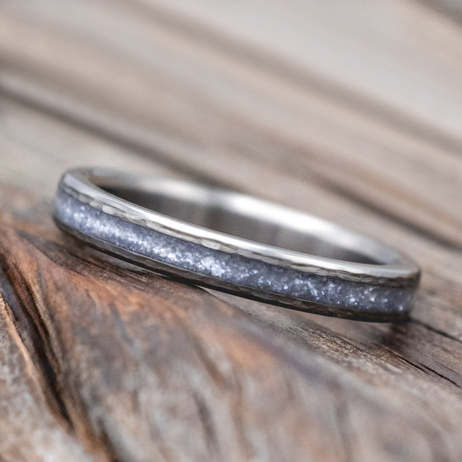 "VERTIGO" - MATCHING SET OF DIAMOND DUST WEDDING BANDS WITH HAMMERED FINISH-Staghead Designs