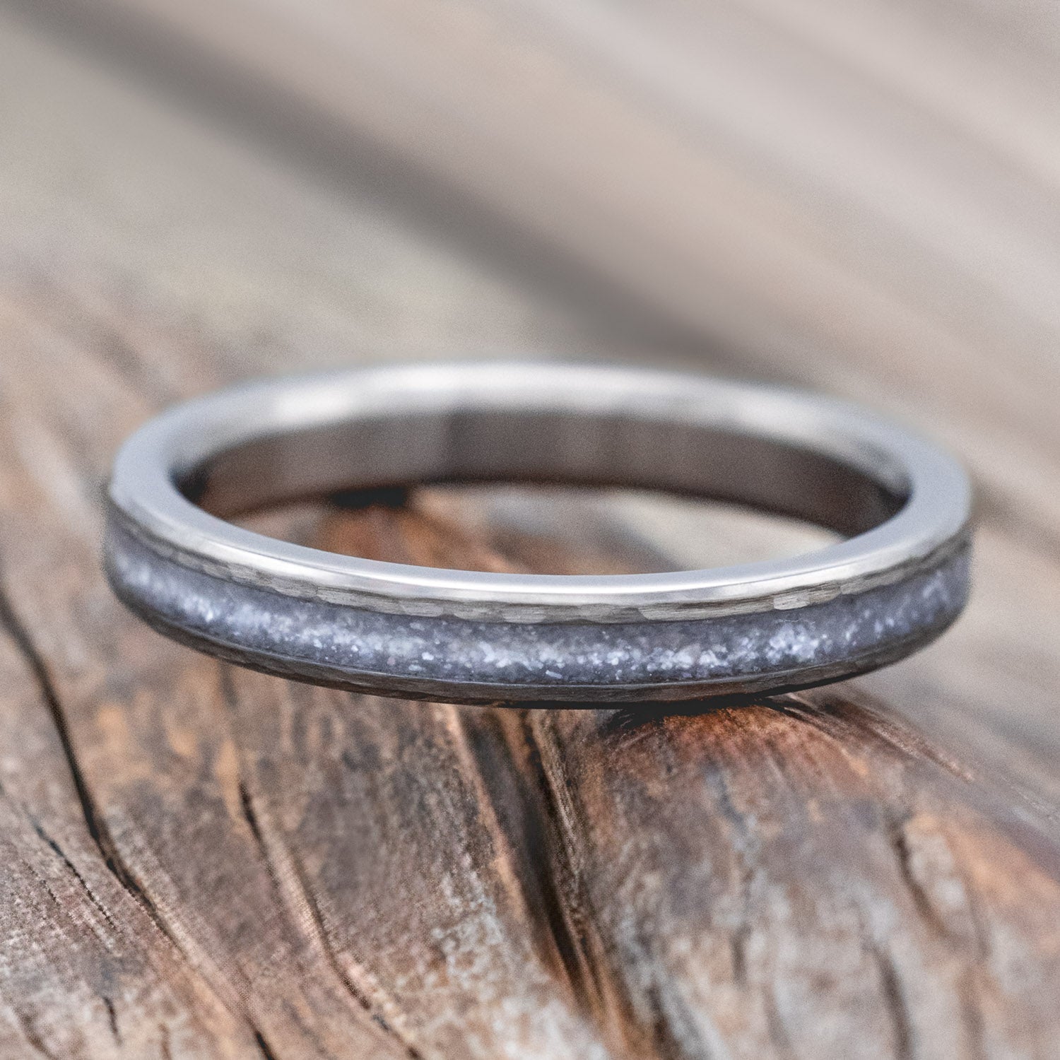 "VERTIGO" - MATCHING SET OF DIAMOND DUST WEDDING BANDS WITH HAMMERED FINISH-Staghead Designs