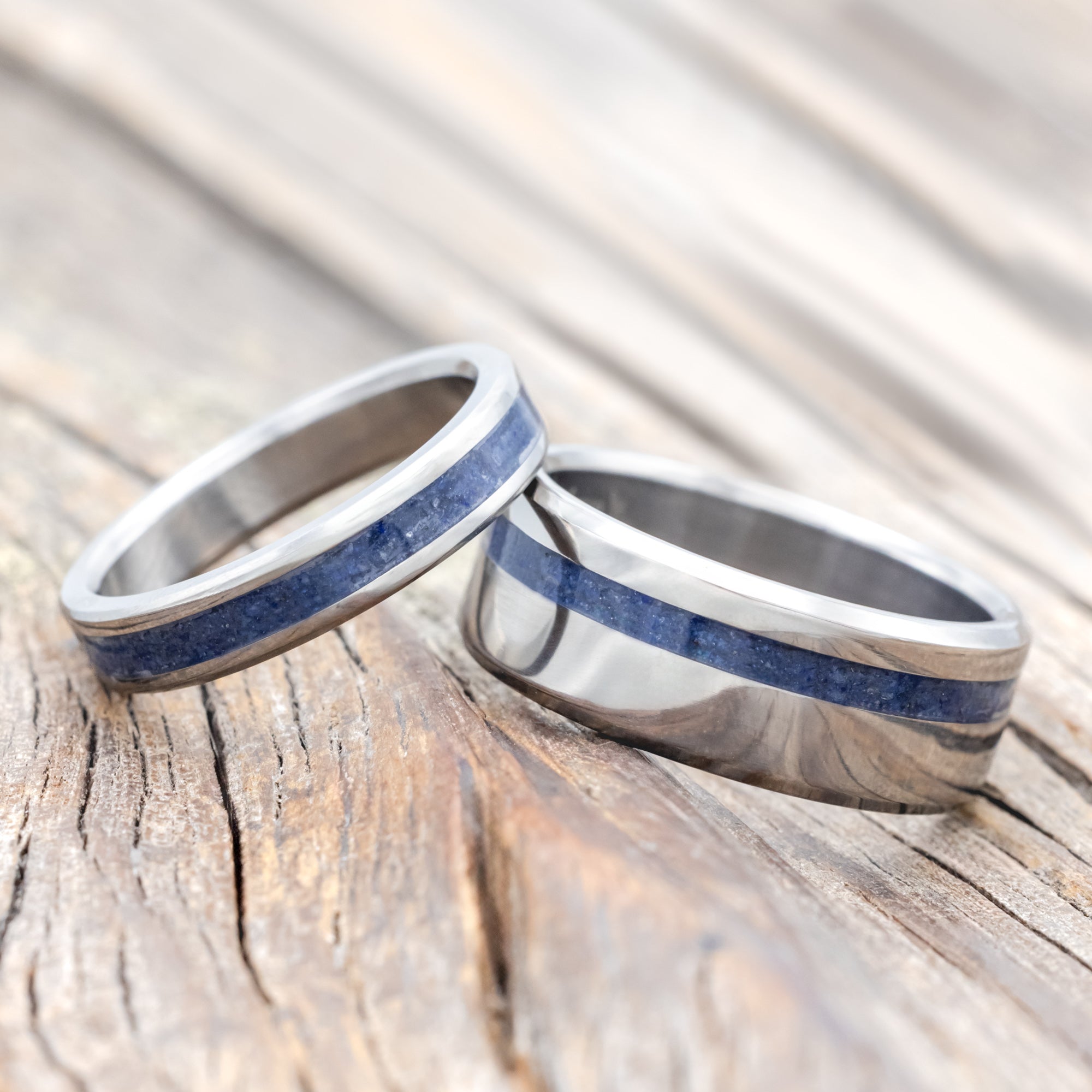 "VERTIGO" - MATCHING SET OF LAPIS LAZULI WEDDING BANDS-Staghead Designs