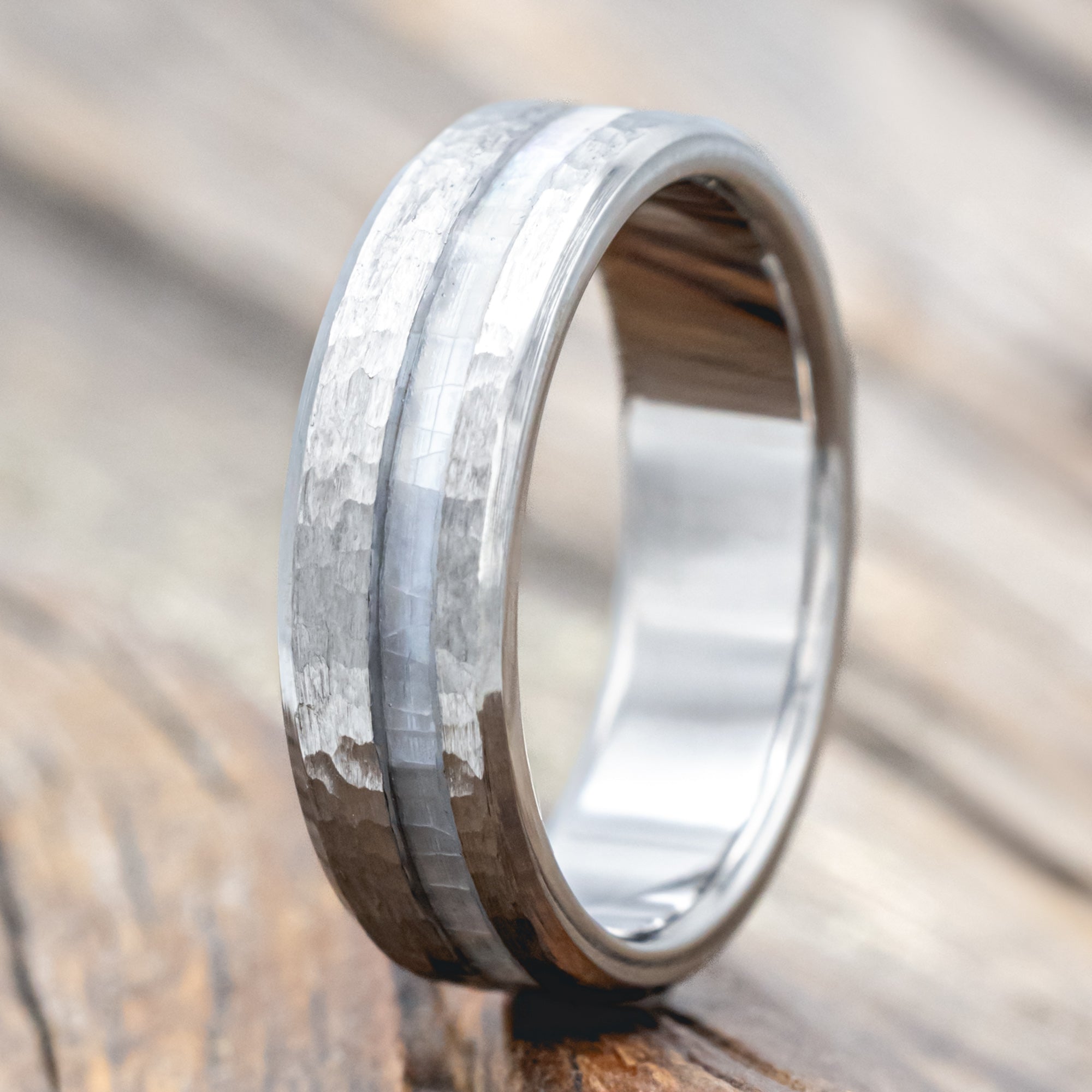 "Vertigo" - Mother Of Pearl Inlay Wedding Band With Custom Finish-Staghead Designs