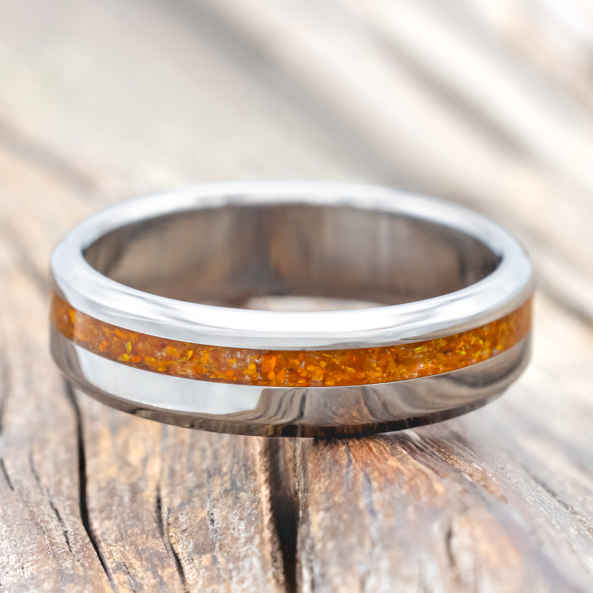 "VERTIGO" - ORANGE OPAL WEDDING RING-Staghead Designs