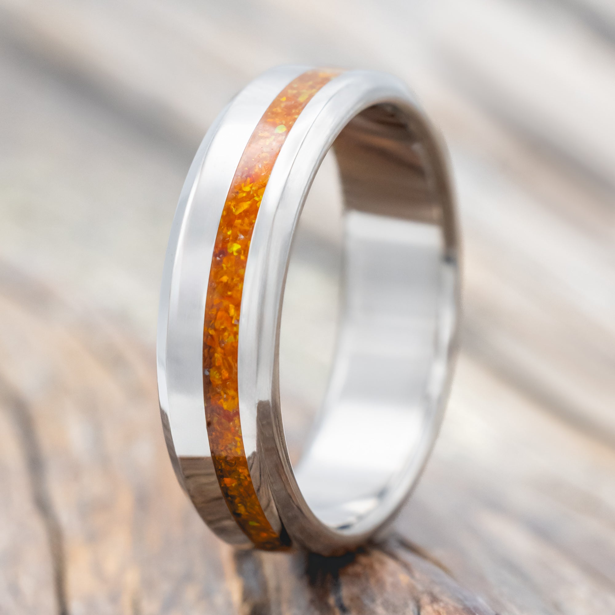 "VERTIGO" - ORANGE OPAL WEDDING RING-Staghead Designs