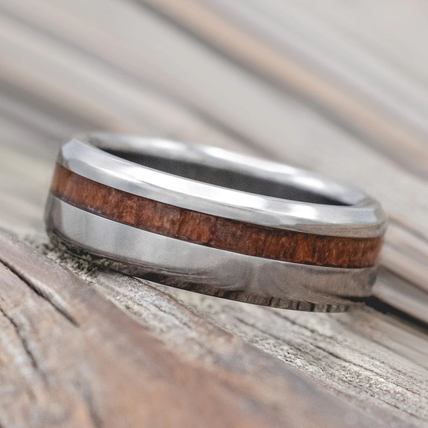 "VERTIGO" - REDWOOD WEDDING RING - TITANIUM (6MM) - SIZE 5-Staghead Designs