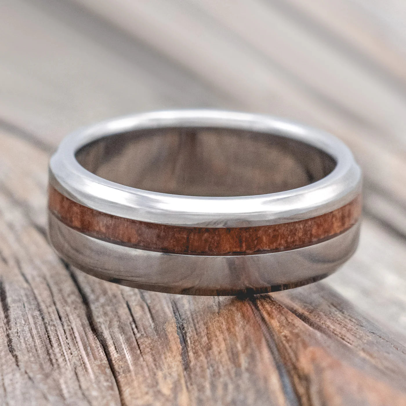 "VERTIGO" - REDWOOD WEDDING RING - TITANIUM (6MM) - SIZE 5-Staghead Designs