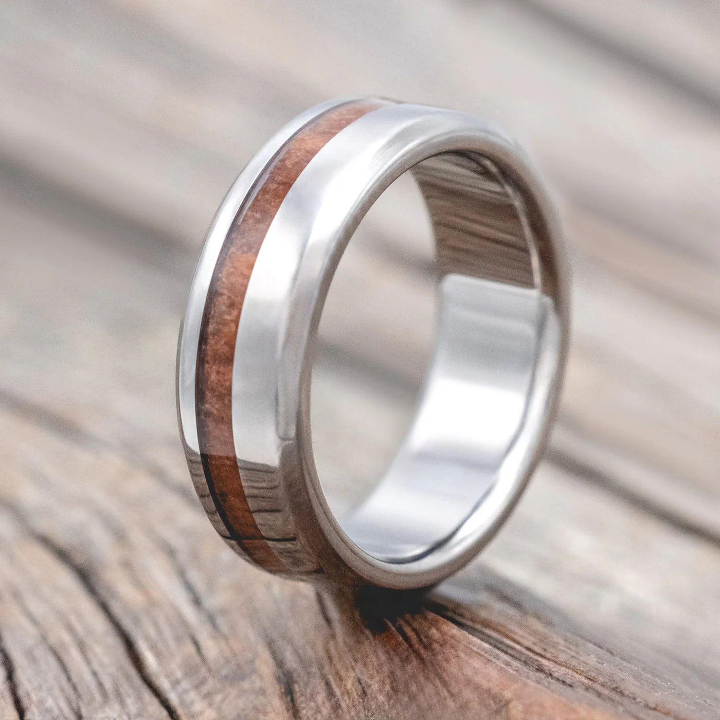 "VERTIGO" - REDWOOD WEDDING RING - TITANIUM (6MM) - SIZE 5-Staghead Designs