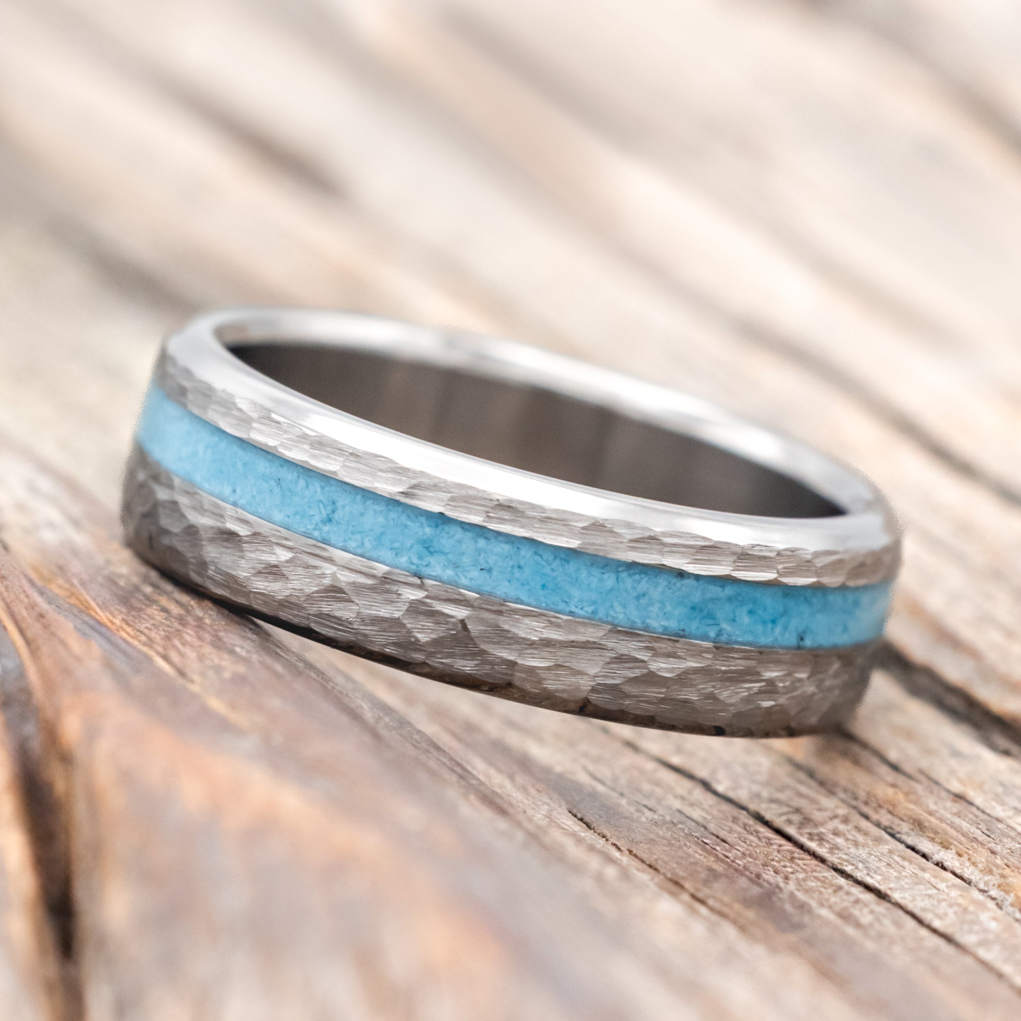 "VERTIGO" - TURQUOISE WEDDING BAND WITH A HAMMERED FINISH-Staghead Designs