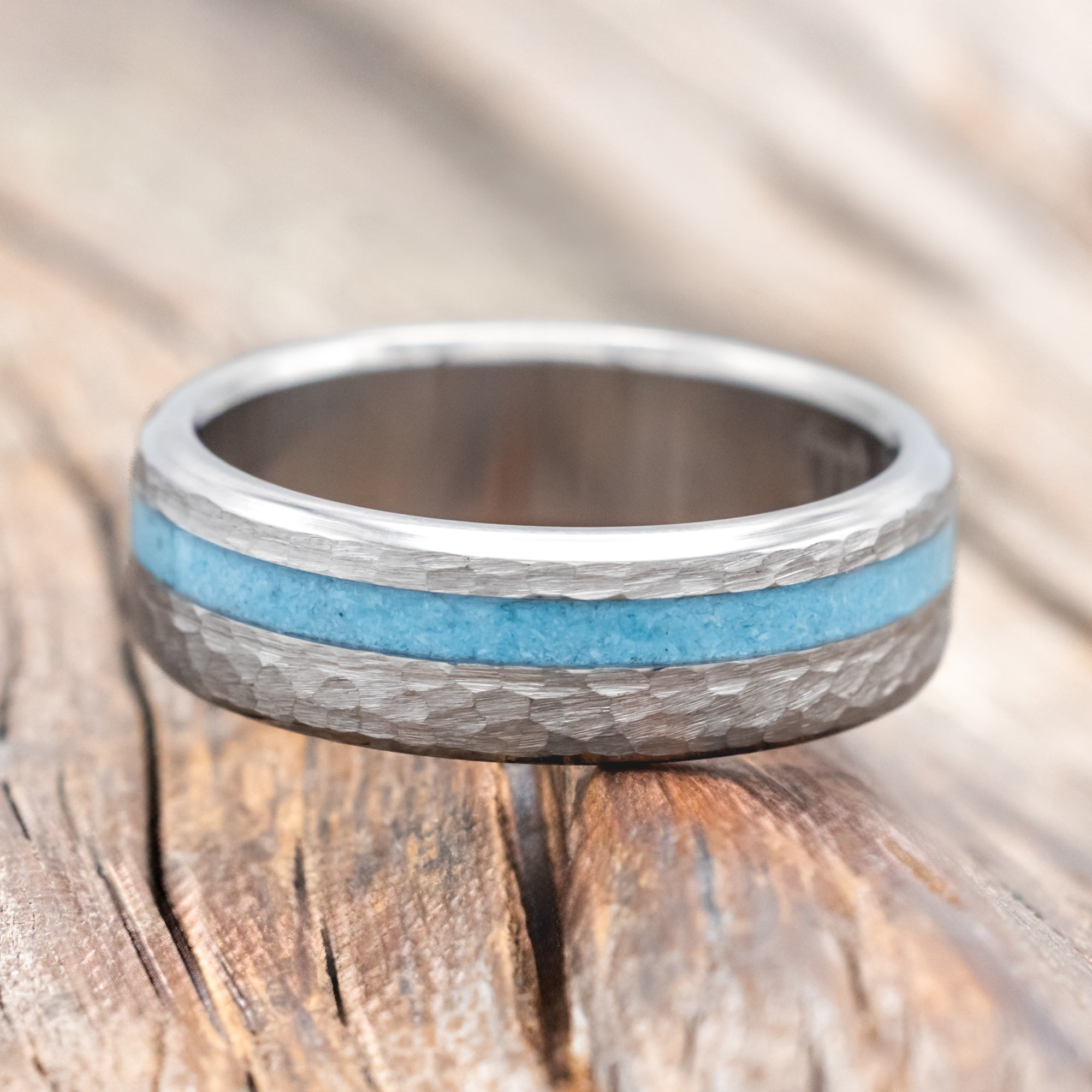 "VERTIGO" - TURQUOISE WEDDING BAND WITH A HAMMERED FINISH-Staghead Designs