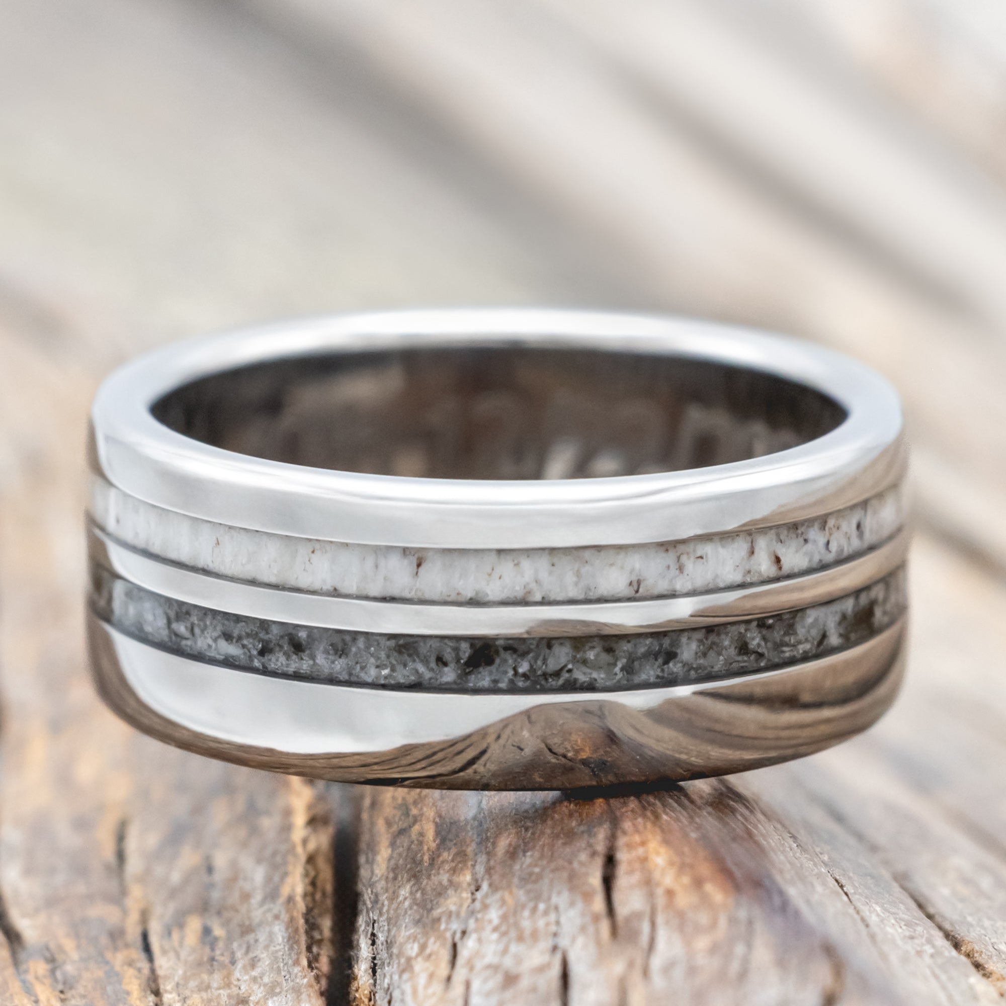 "COSMO" - MOONSTONE & ANTLER WEDDING BAND-Staghead Designs