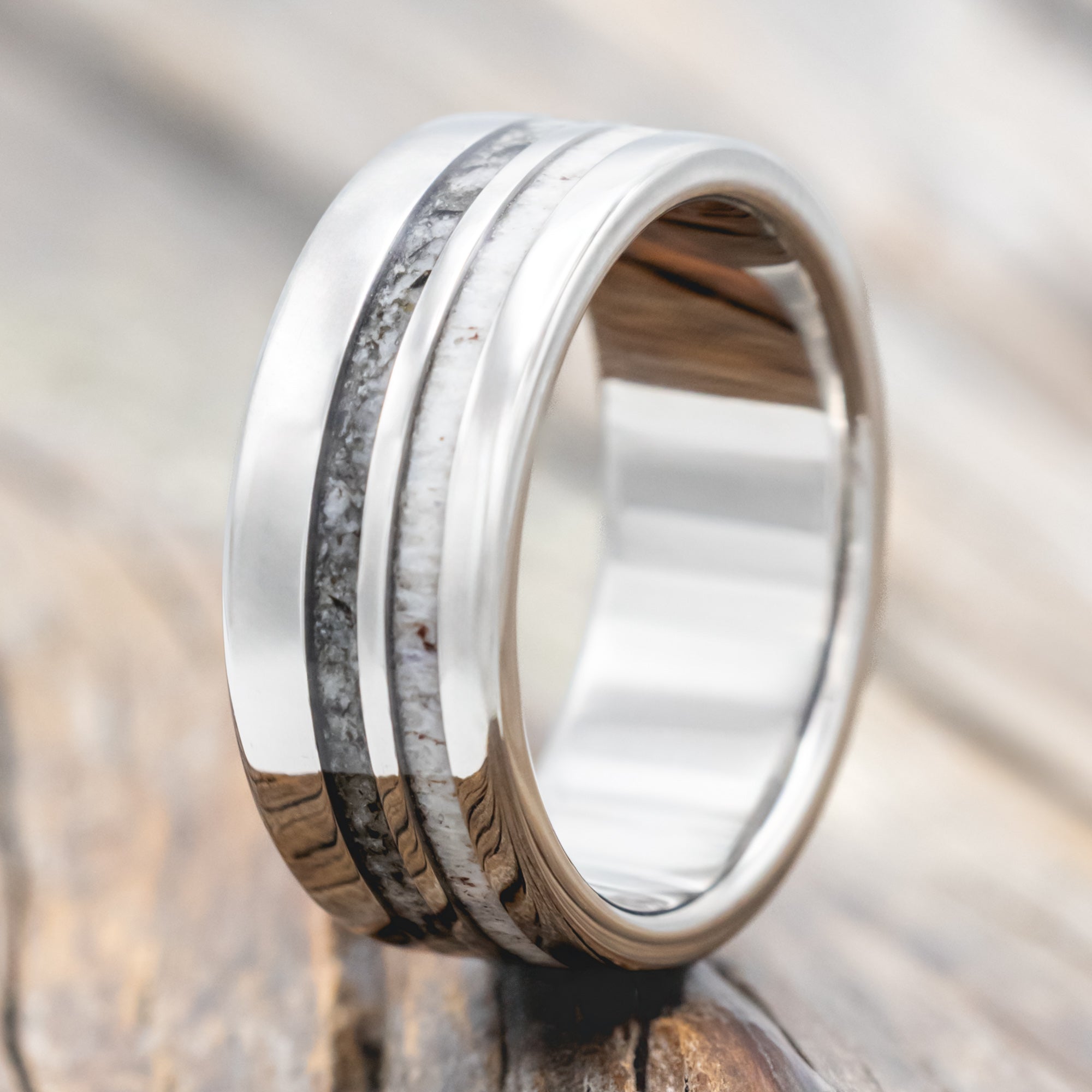 "COSMO" - MOONSTONE & ANTLER WEDDING BAND-Staghead Designs