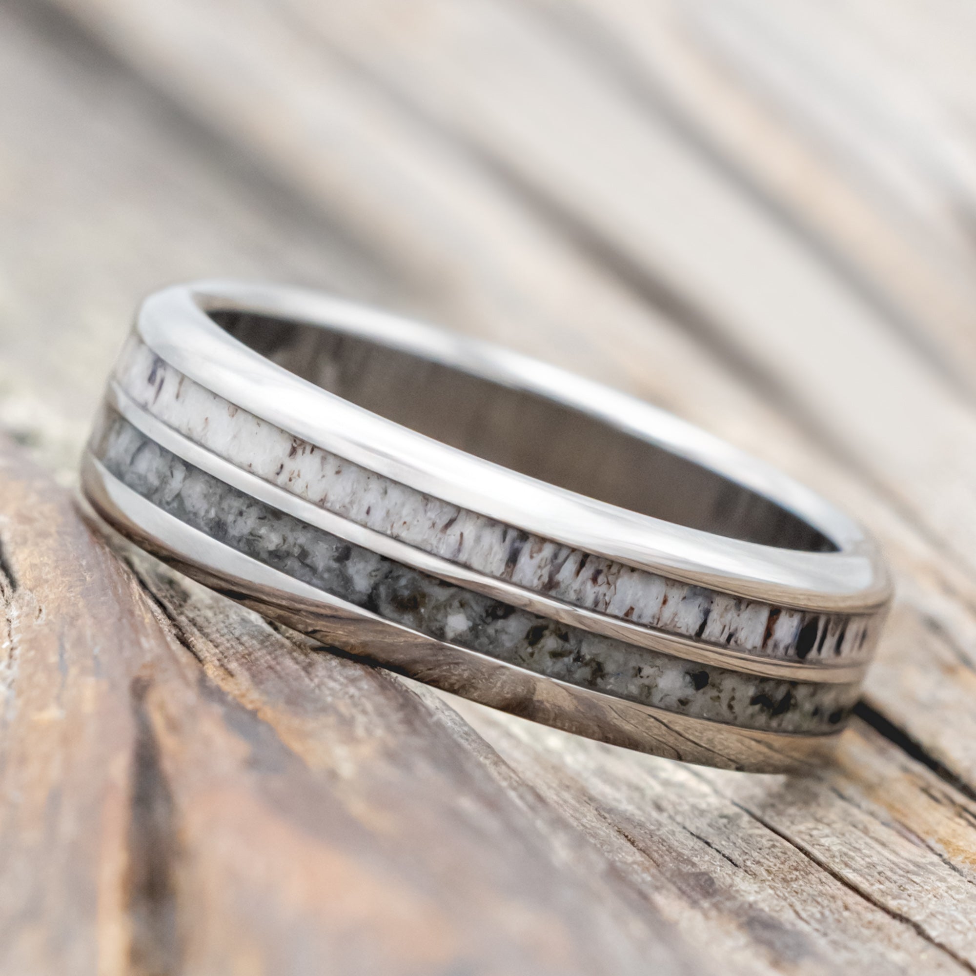 "COSMO" - MOONSTONE & ANTLER WEDDING BAND-Staghead Designs