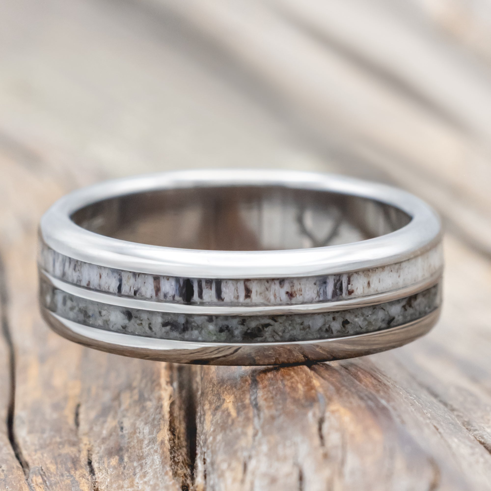 "COSMO" - MOONSTONE & ANTLER WEDDING BAND-Staghead Designs
